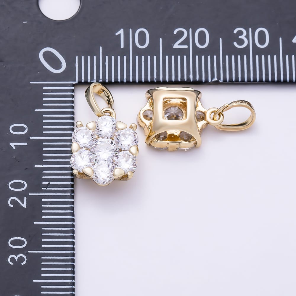 16K Gold Filled 14mm Clear CZ Round Cluster Flower Pendant | Charms-02229