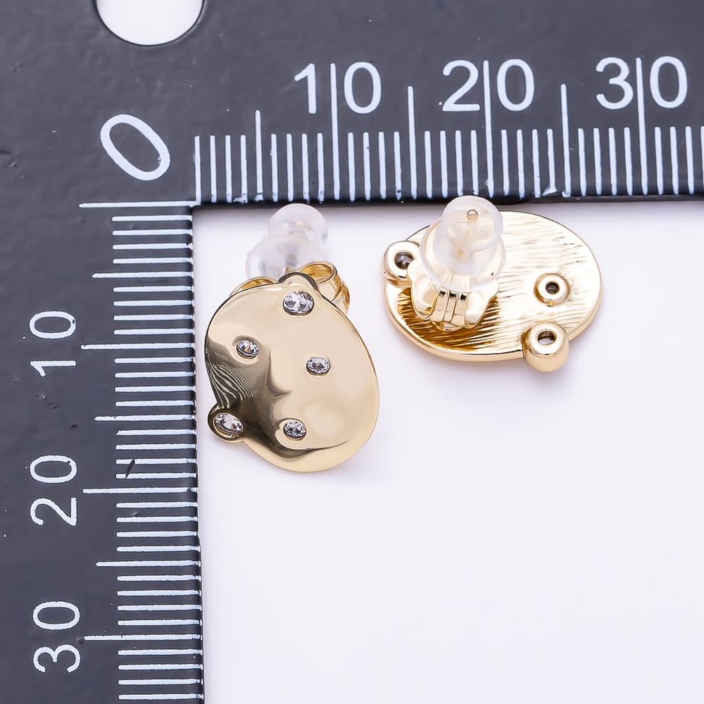 14K Gold Filled 14mm Clear CZ Round Dotted Geometric Oval Stud Earrings | Earrings-01117