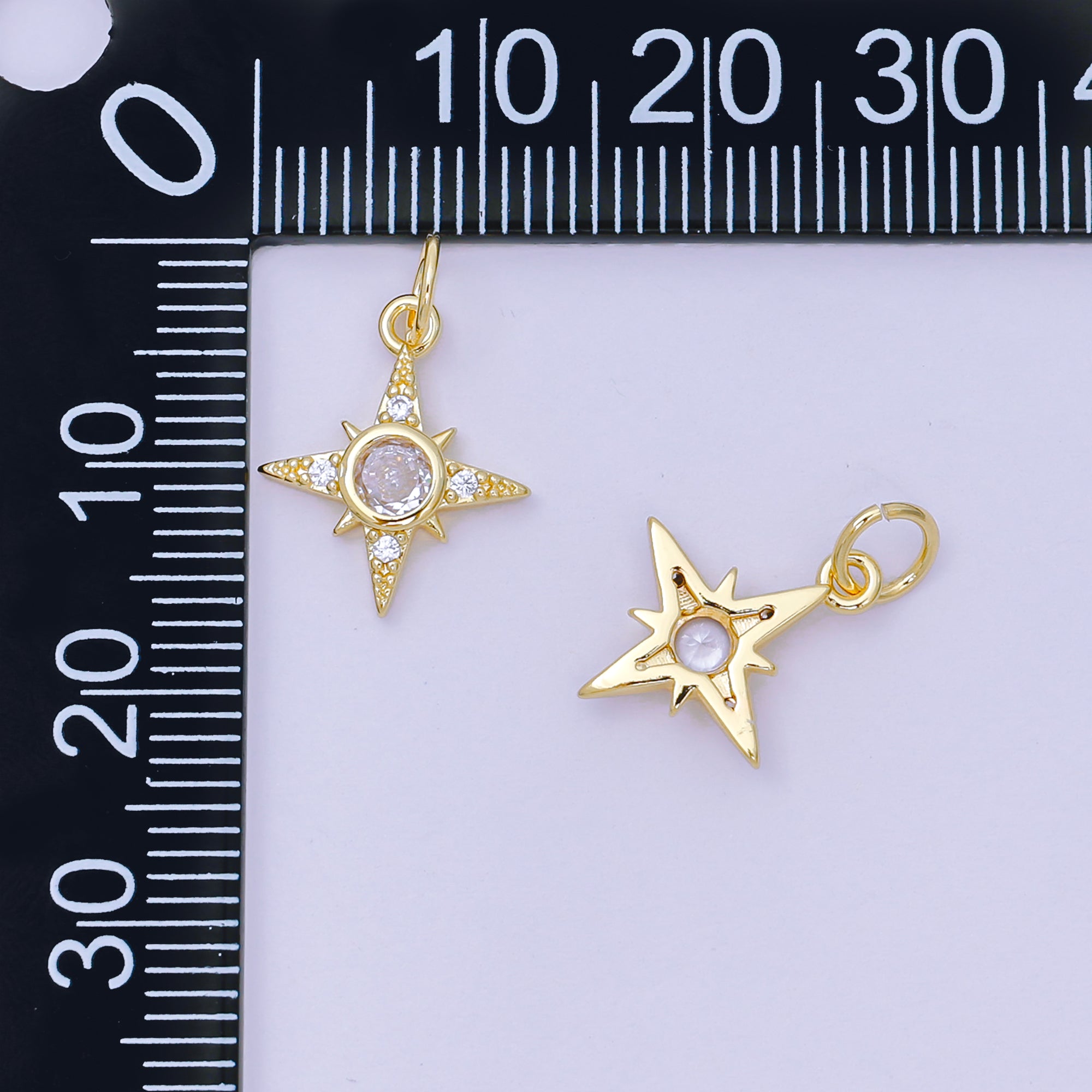 24K Gold Filled 14mm Round CZ North Celestial Star Charm | AH-684