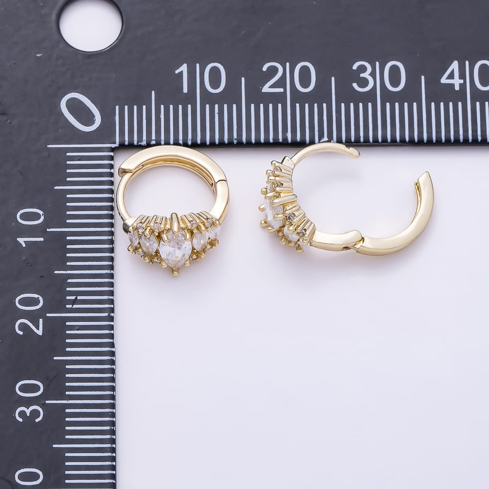 16K Gold Filled 14mm Clear Marquise CZ Cluster Cartilage Huggie Earrings | Earrings-00908
