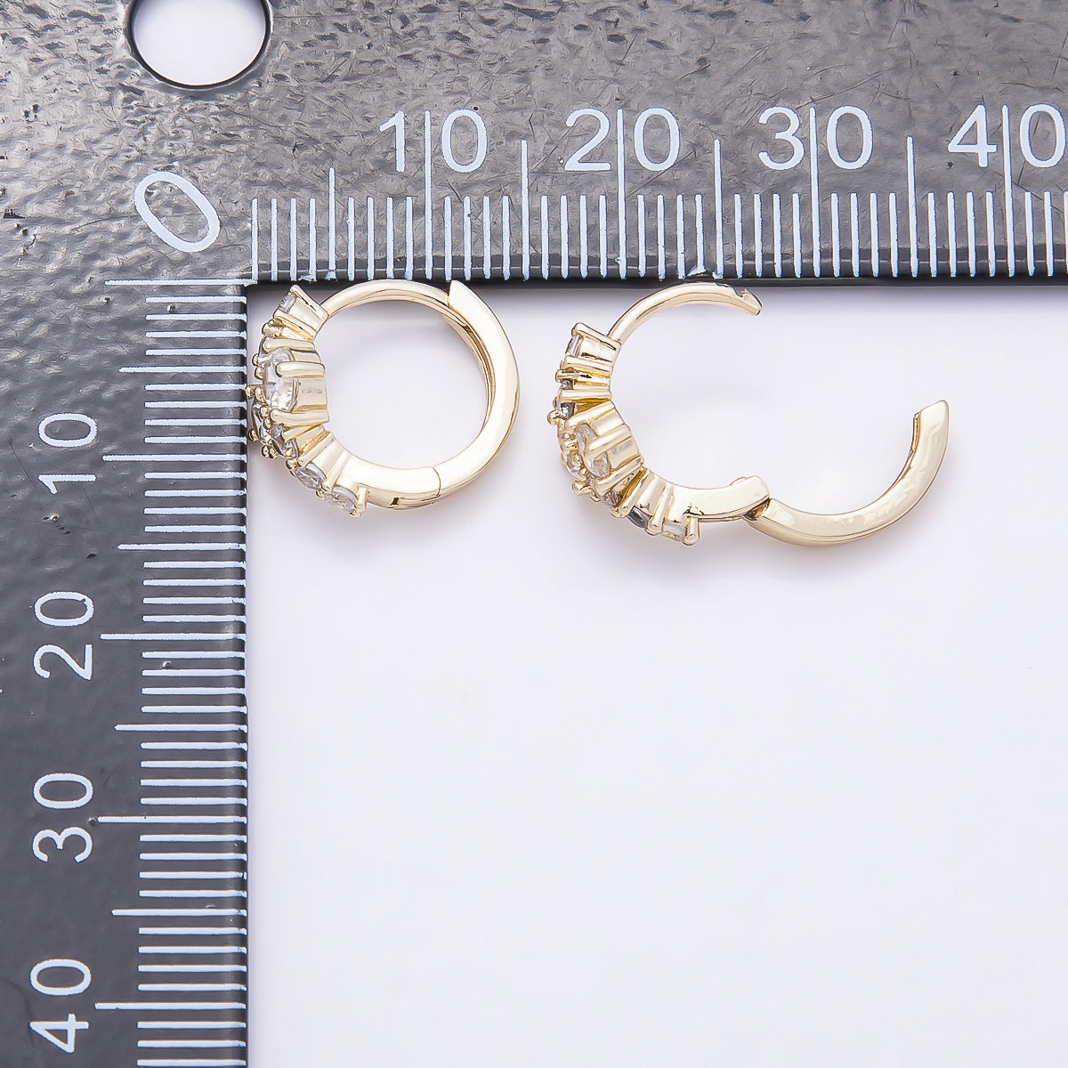 16K Gold Filled 14mm Clear Round Cluster CZ Cartilage Huggie Earrings | Earrings-00451