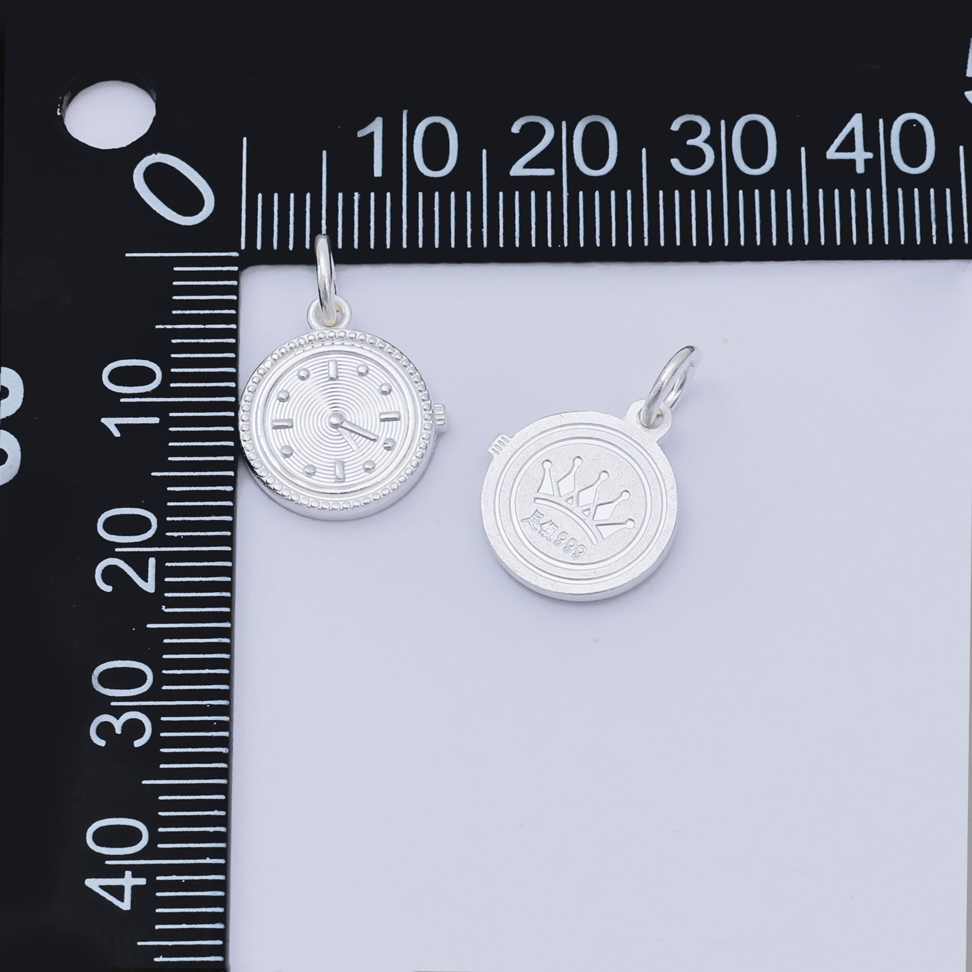 S925 Sterling Silver Round Mini Clock Watch Dainty Charm | SL-653