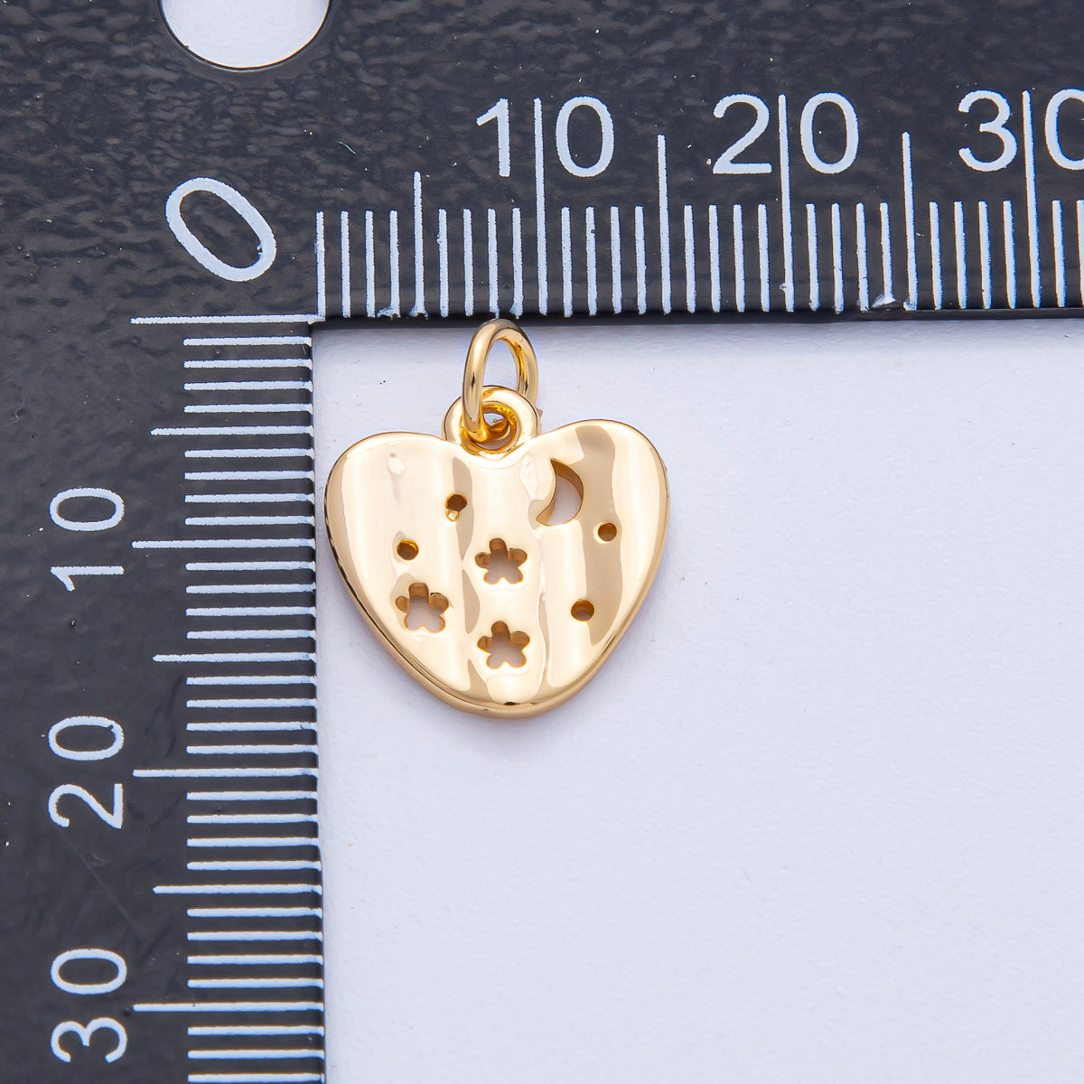 18K Gold Filled 14mm Celestial Sun Moon Hammered Heart Charm | AK013