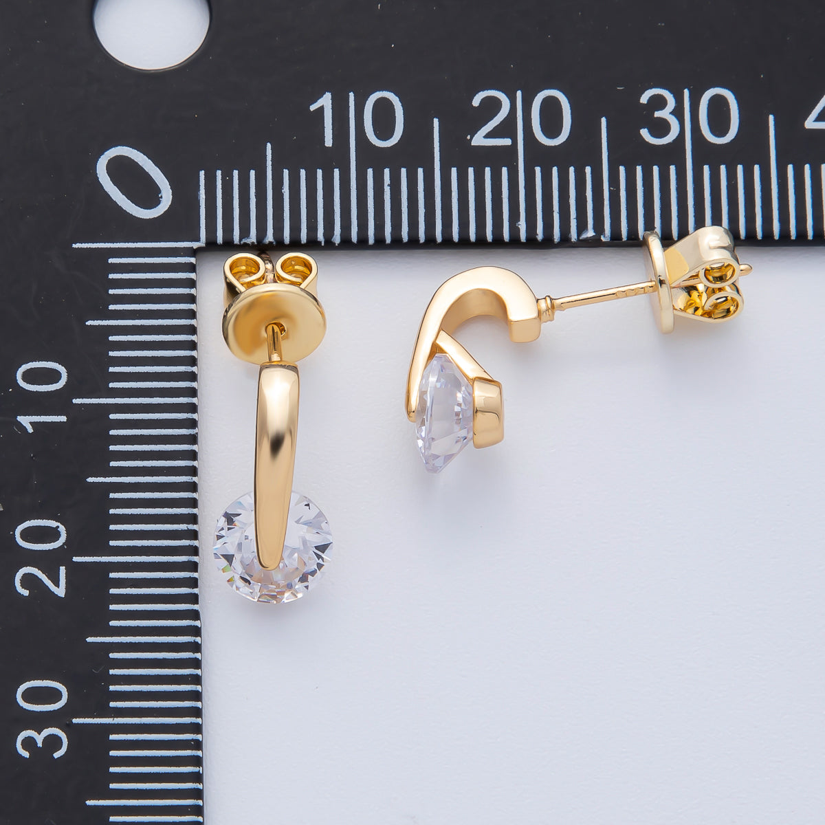 18K Gold Filled Clear Round CZ Solitaire Drop Stud Earrings | AD1636