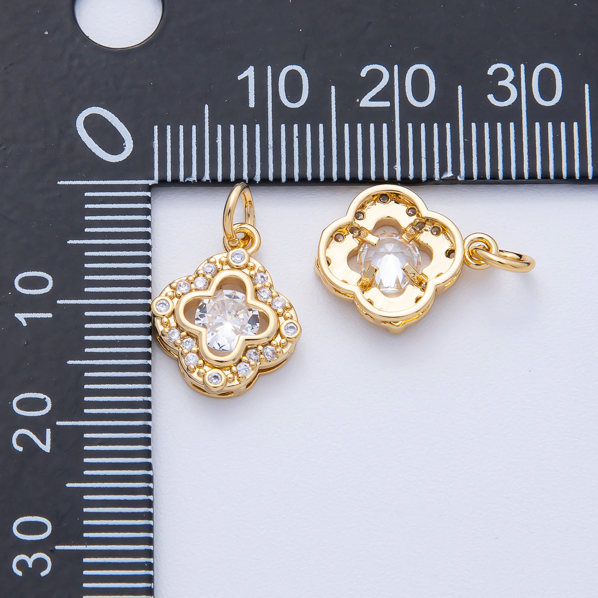 18K Gold Filled 14mm Micro Paved CZ Double Clover Charm | AK172