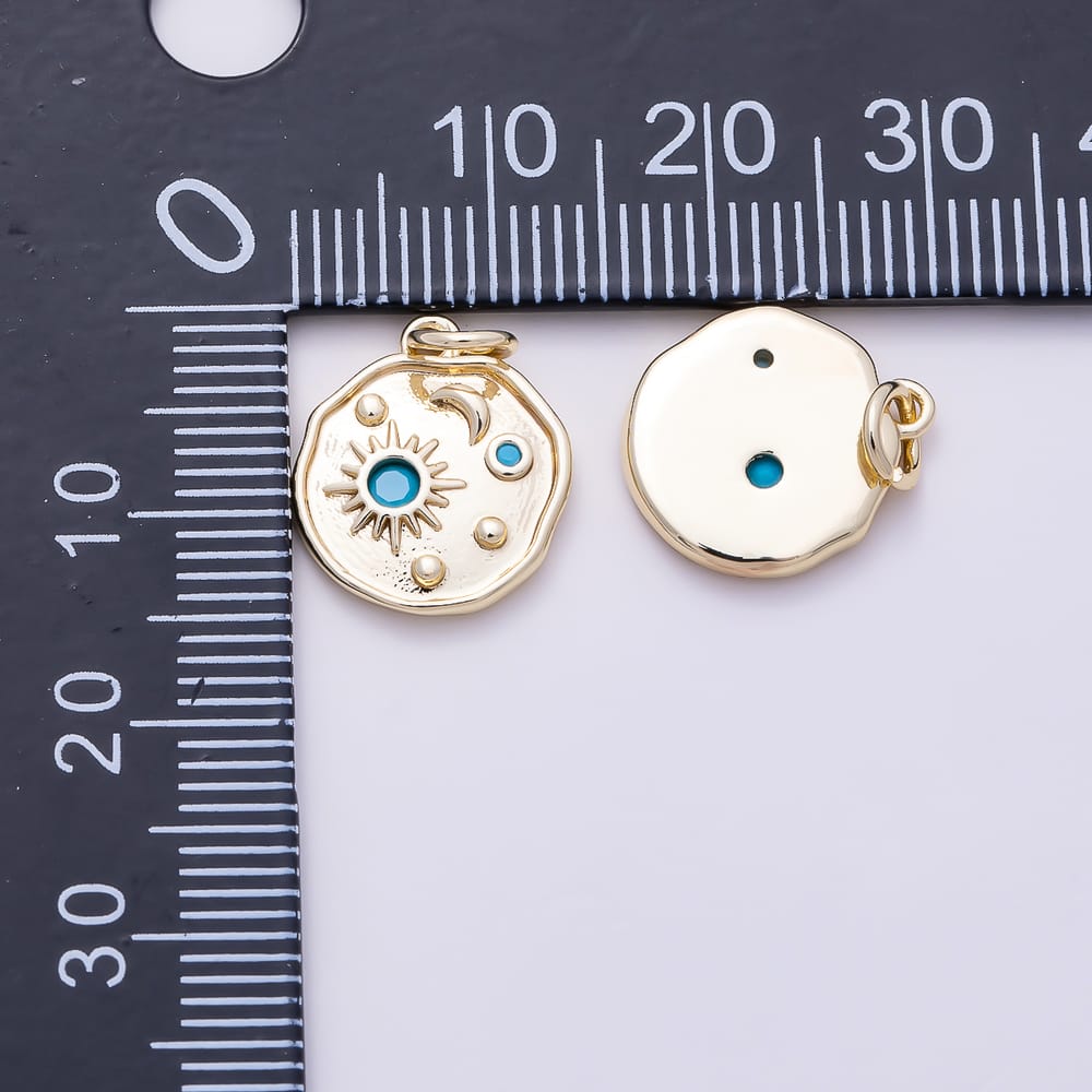 16K Gold Filled 15mm Turquoise CZ Irregular Organic Celestial Coin Charm | Charms-02119 - Charms-02120
