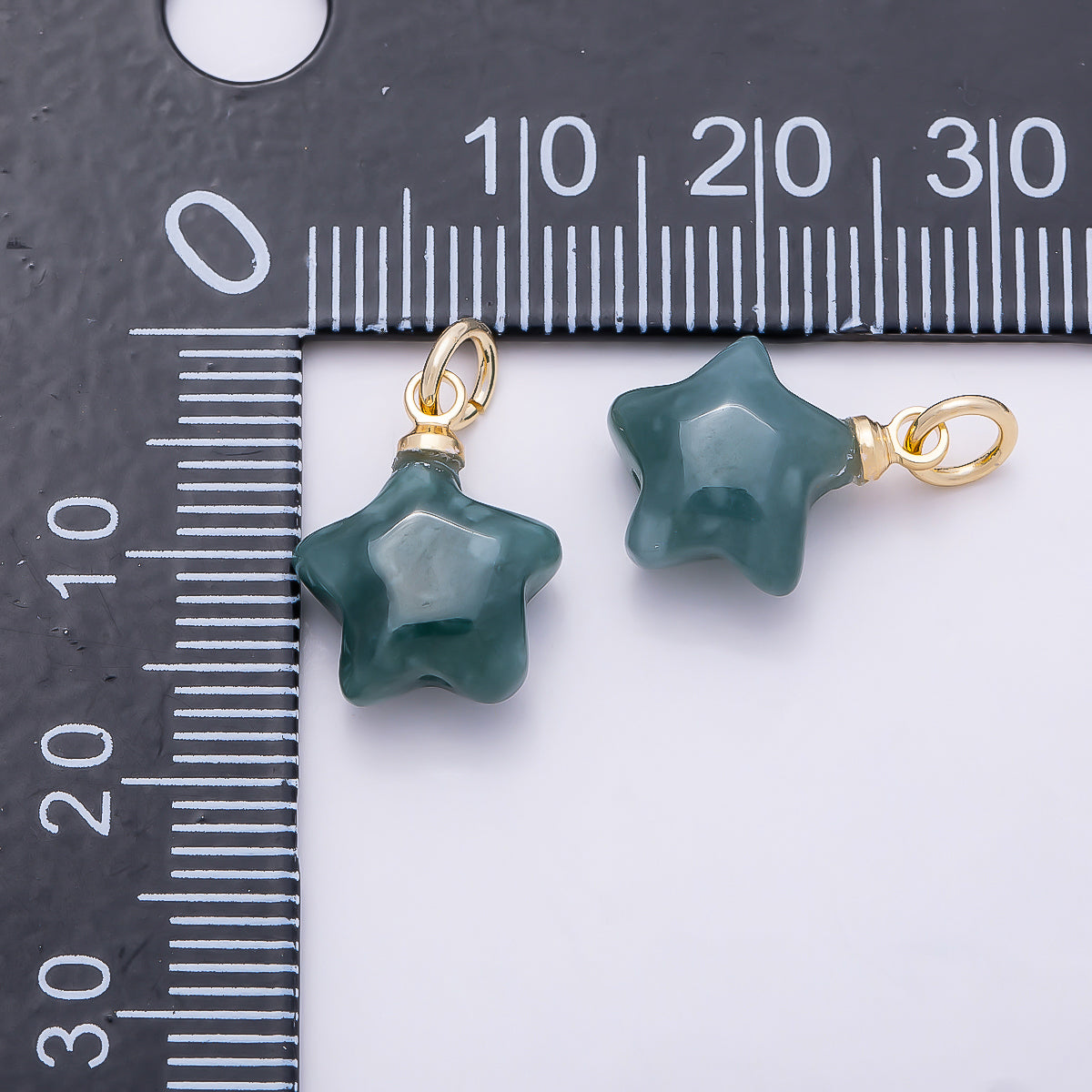 18K Gold Filled 14.5mm Green Aventurine Gemstone Celestial Star Charm | Charms-01346