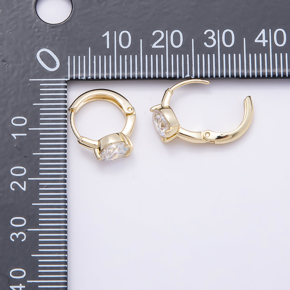 16K Gold Filled 14mm Clear Round CZ Solitaire Cartilage Huggie Earrings | Earrings-00450