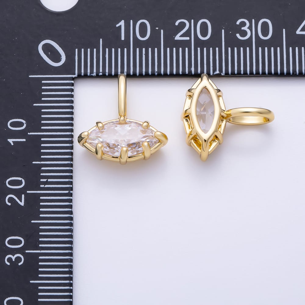 16K Gold Filled 14.5mm Marquise Clear CZ Georgian Set Bezel Solitaire Pendant in Gold & Silver | Charms-02406 Charms-02407