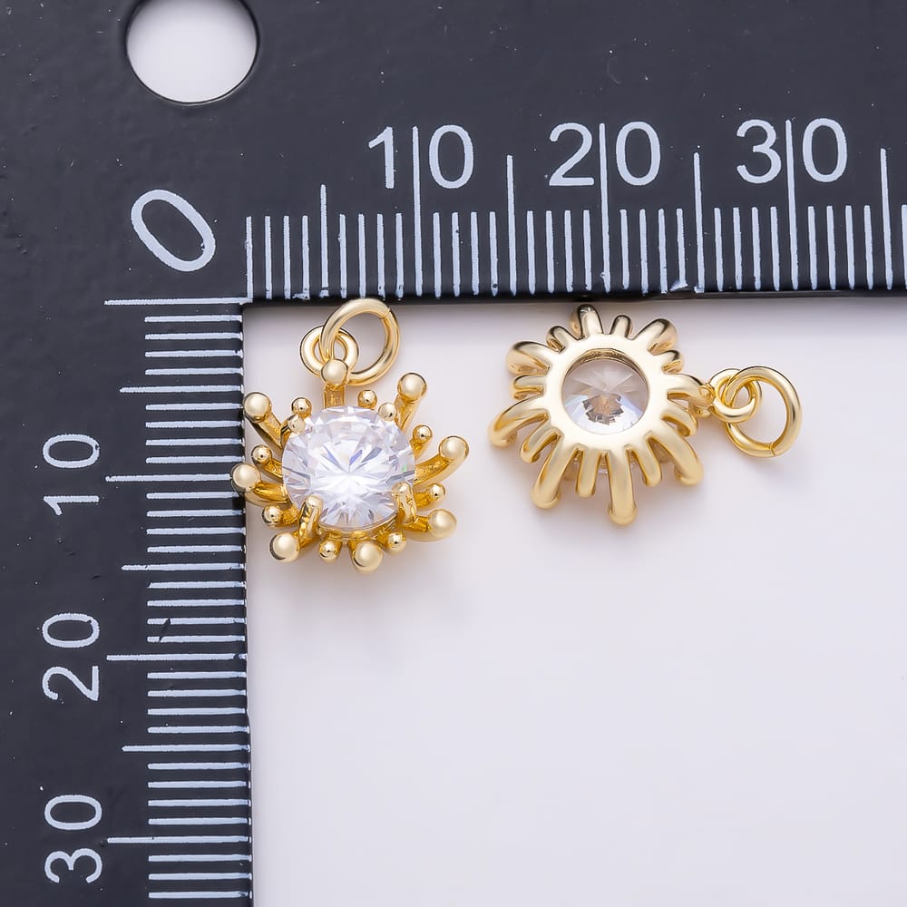 16K Gold Filled 15mm Clear CZ Round Molten Bloom Flower Charm in Gold & Silver | Charms-02268 Charms-02269