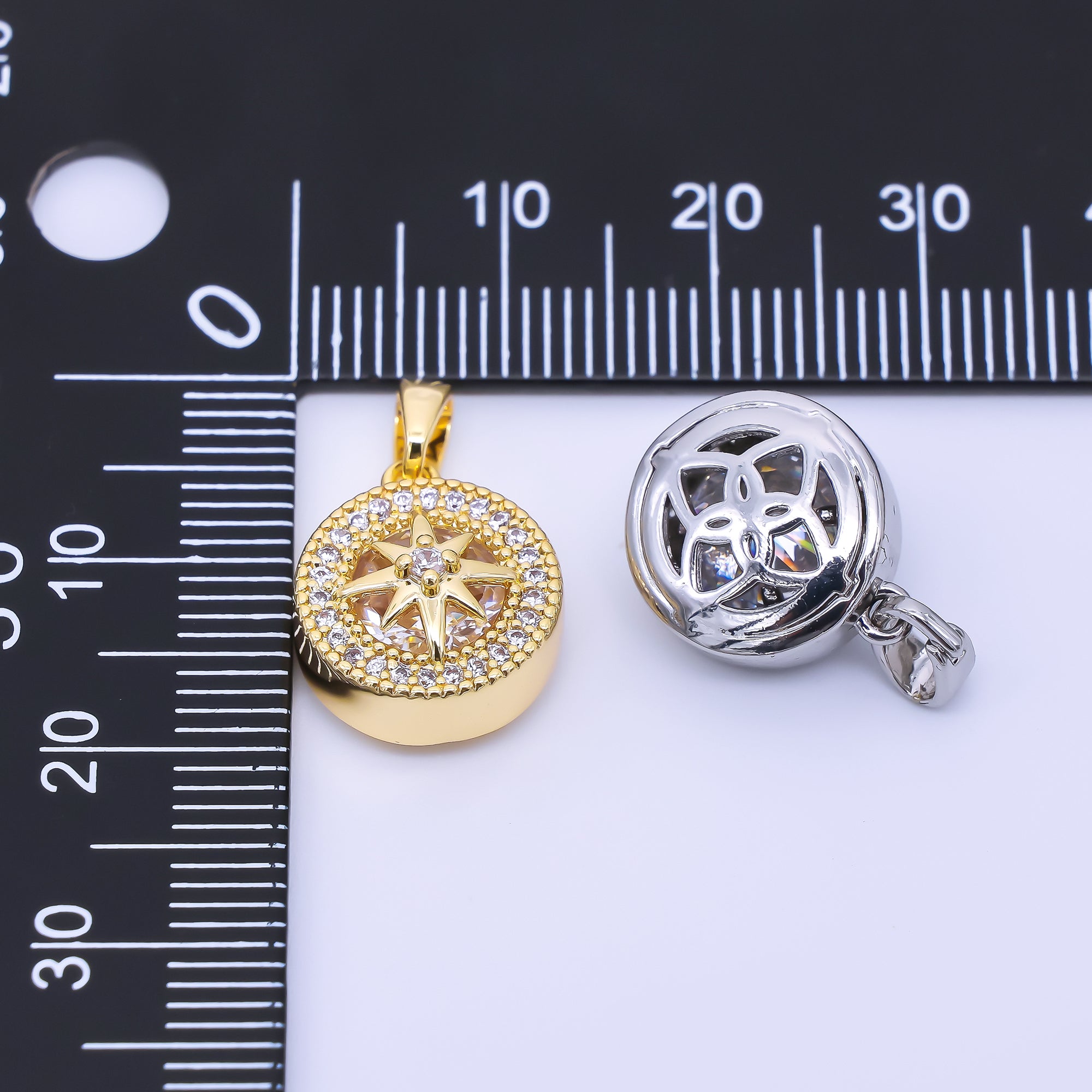 24K Gold Filled 15mm Micro Paved CZ North Star Compass Pendant in Gold & Silver | AA1649