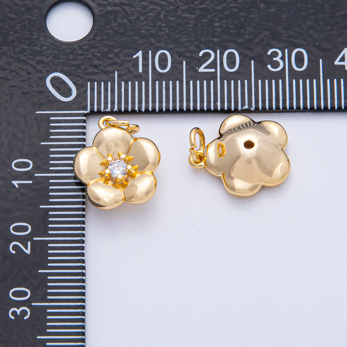 18K Gold Filled Clear CZ Flower Mini Charm | AK016