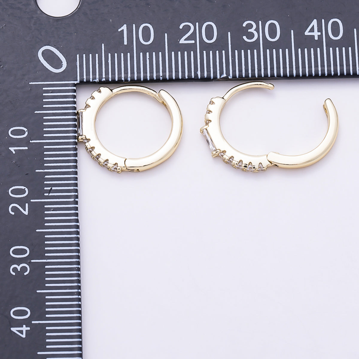 14K Gold Filled 14.5mm Baguette Micro Paved CZ Cartilage Huggie | Earrings-00759