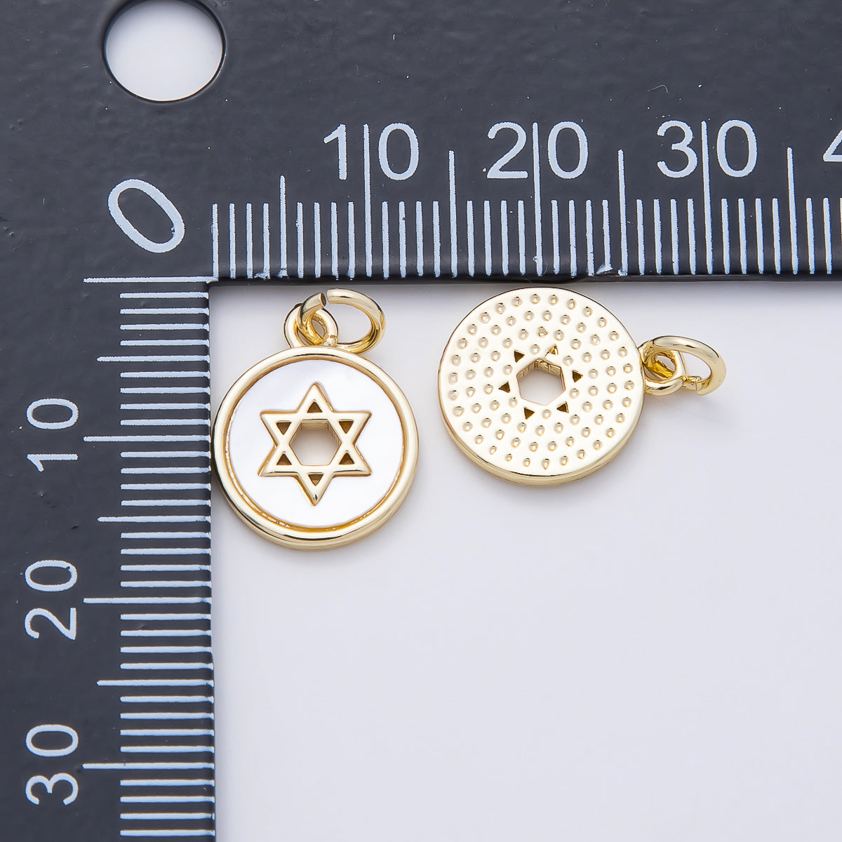 16K Gold Filled Star of David Shell Pearl Open Round Charm | Charms-01105