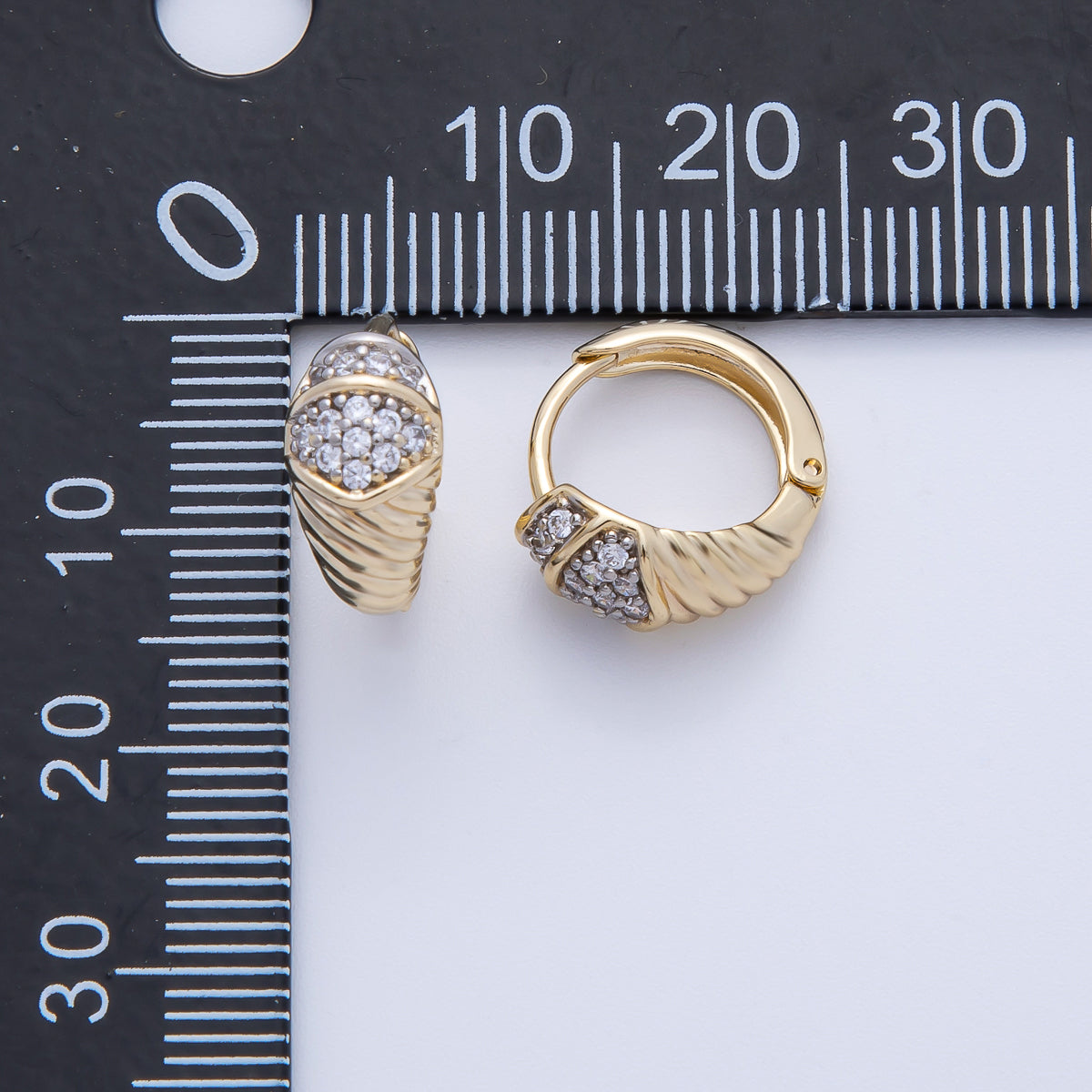 14K Gold Filled 15mm Micro Paved CZ Croissant Huggie Earrings | Earrings-00074
