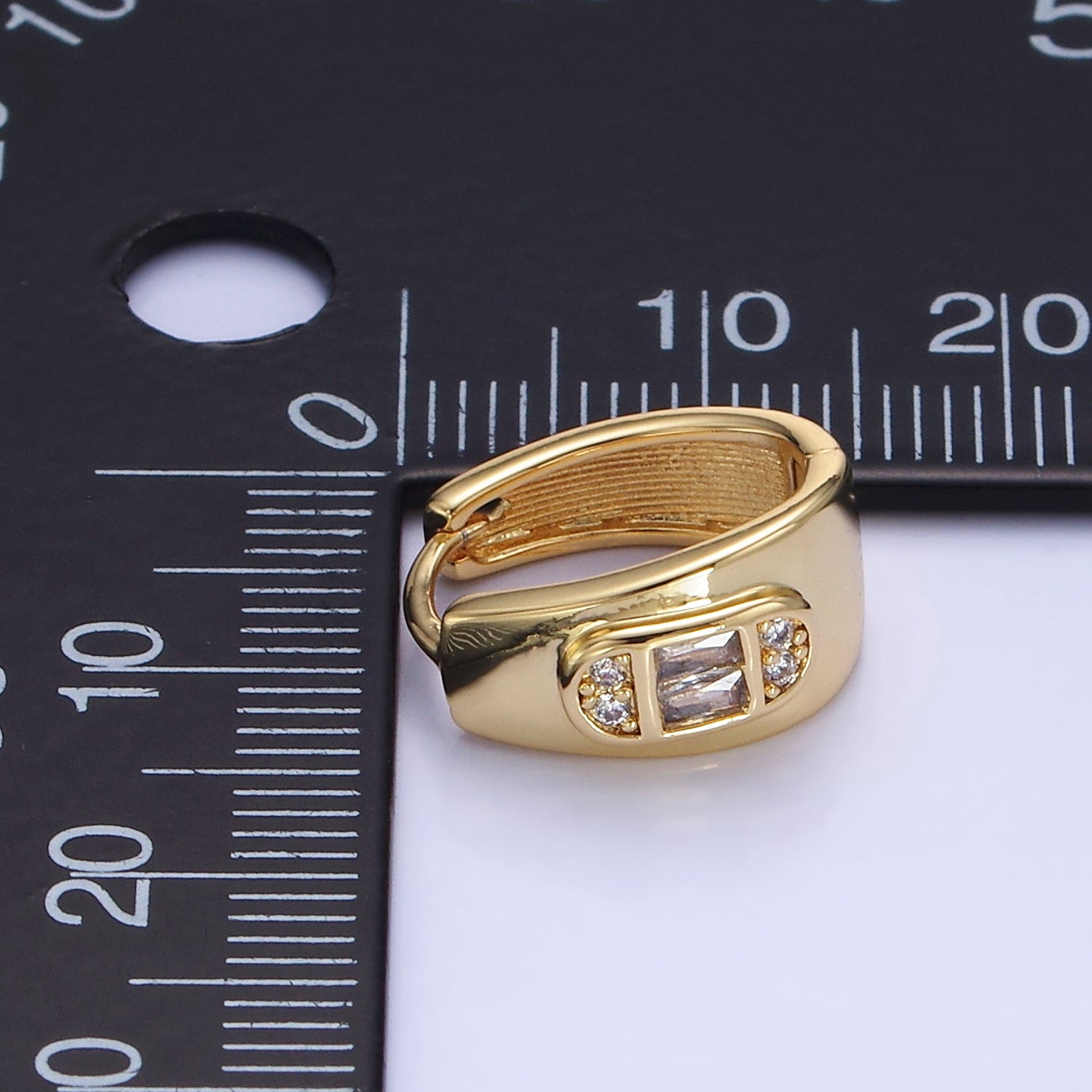 14K Gold Filled 15mm Baguette CZ Oblong Dome Hoop Earrings | P496