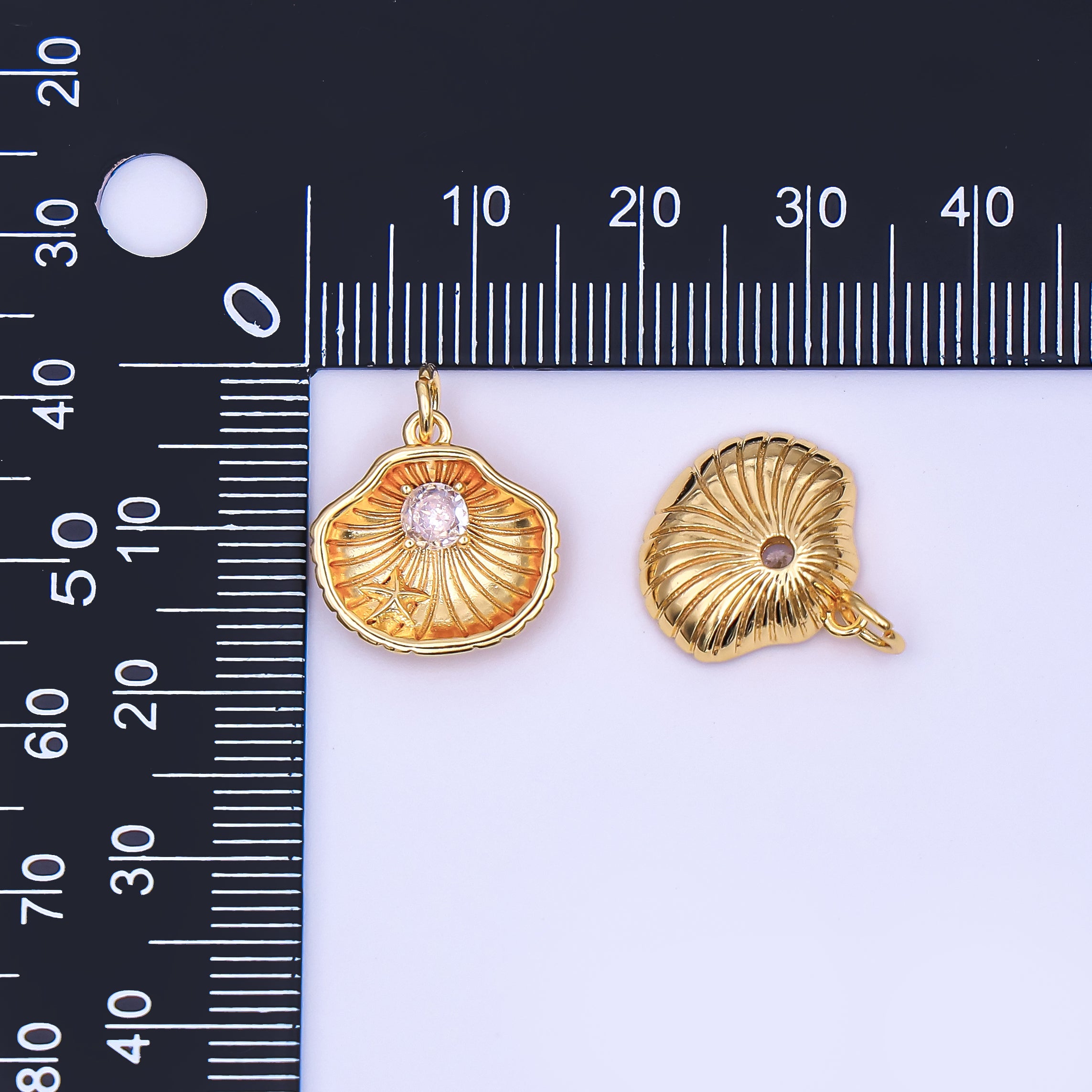 24K Gold Filled CZ Starfish Cockle Sea Shell Charm | AJ294