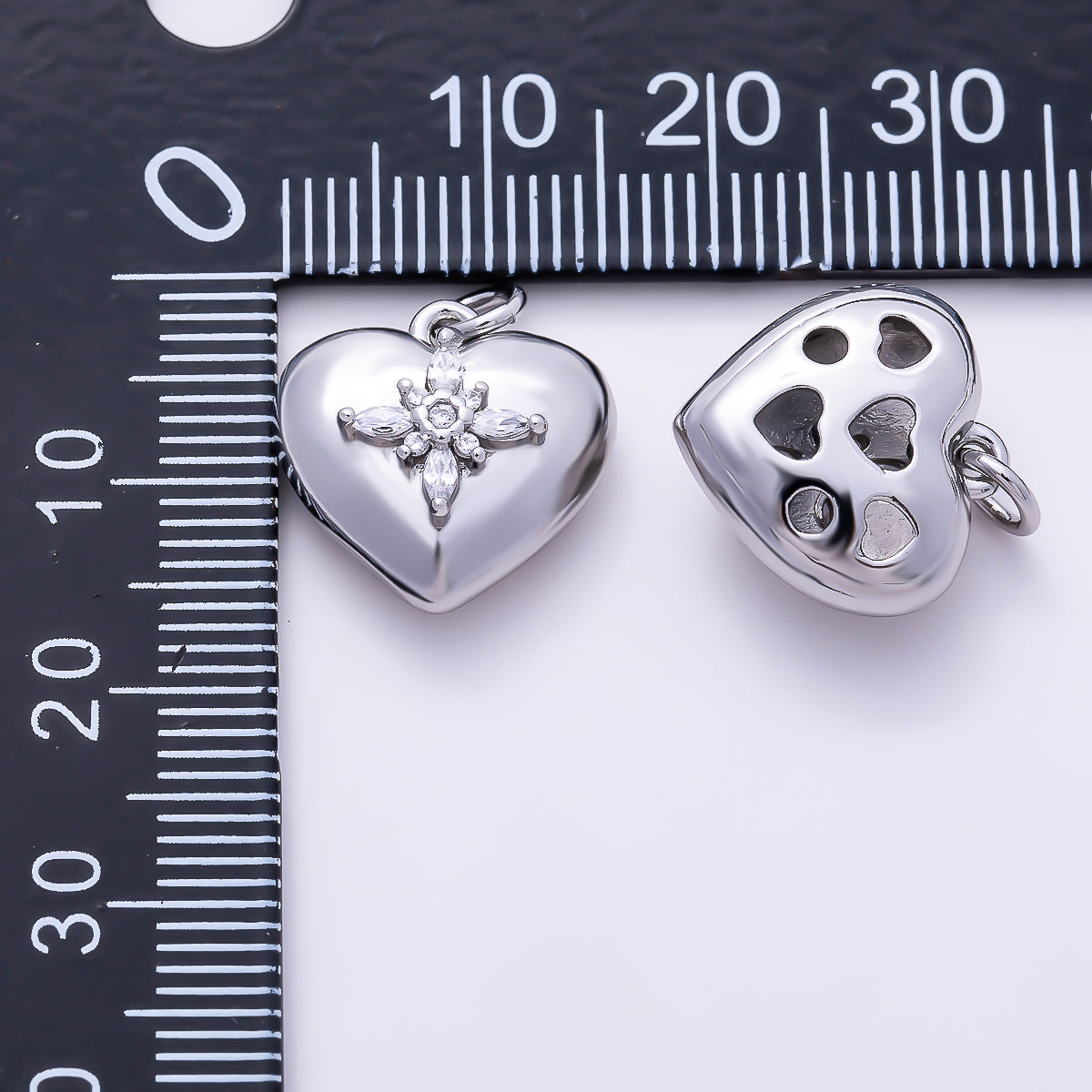 Silver 16mm Marquise CZ Cross Starburst Chubby Heart Charm | Charms-01520
