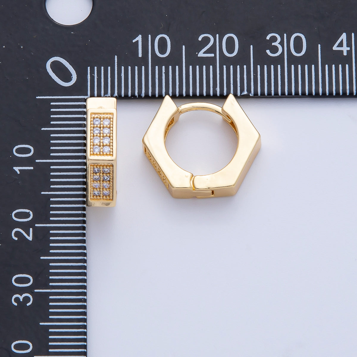 18K Gold Filled 15mm Micro Paved CZ Hexagon Cartilage Huggie Earrings | T341