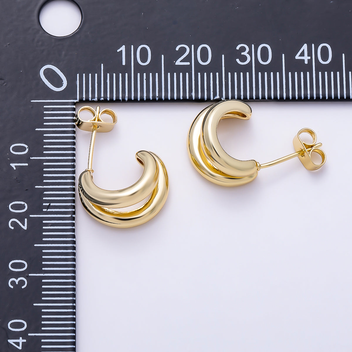 16K Gold Filled 20mm Chunky Double Row C-Hoop Earrings | Earrings-00821
