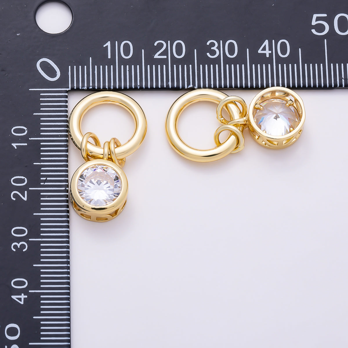 16K Gold Filled 15mm Clear CZ Bezel-Set Round Mini Dangle Charm | Charms-01907