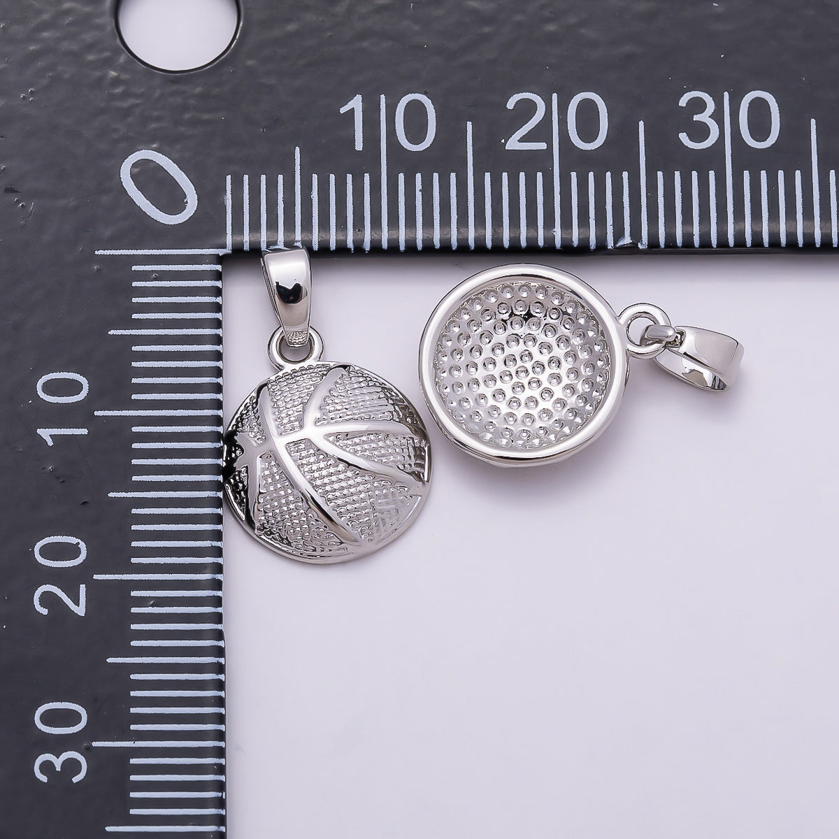 Silver 15mm Basketball Dome Sport Pendant | Charms-00874