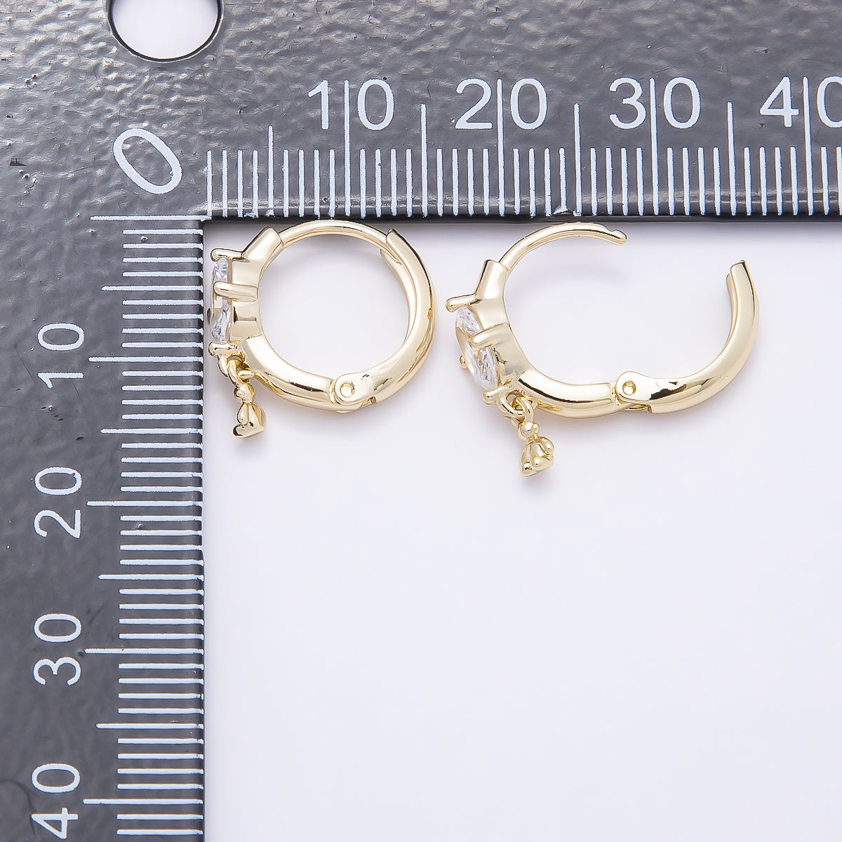 16K Gold Filled 15mm Oval Clear CZ Teddy Bear Drop Huggie Earrings | Earrings-00445
