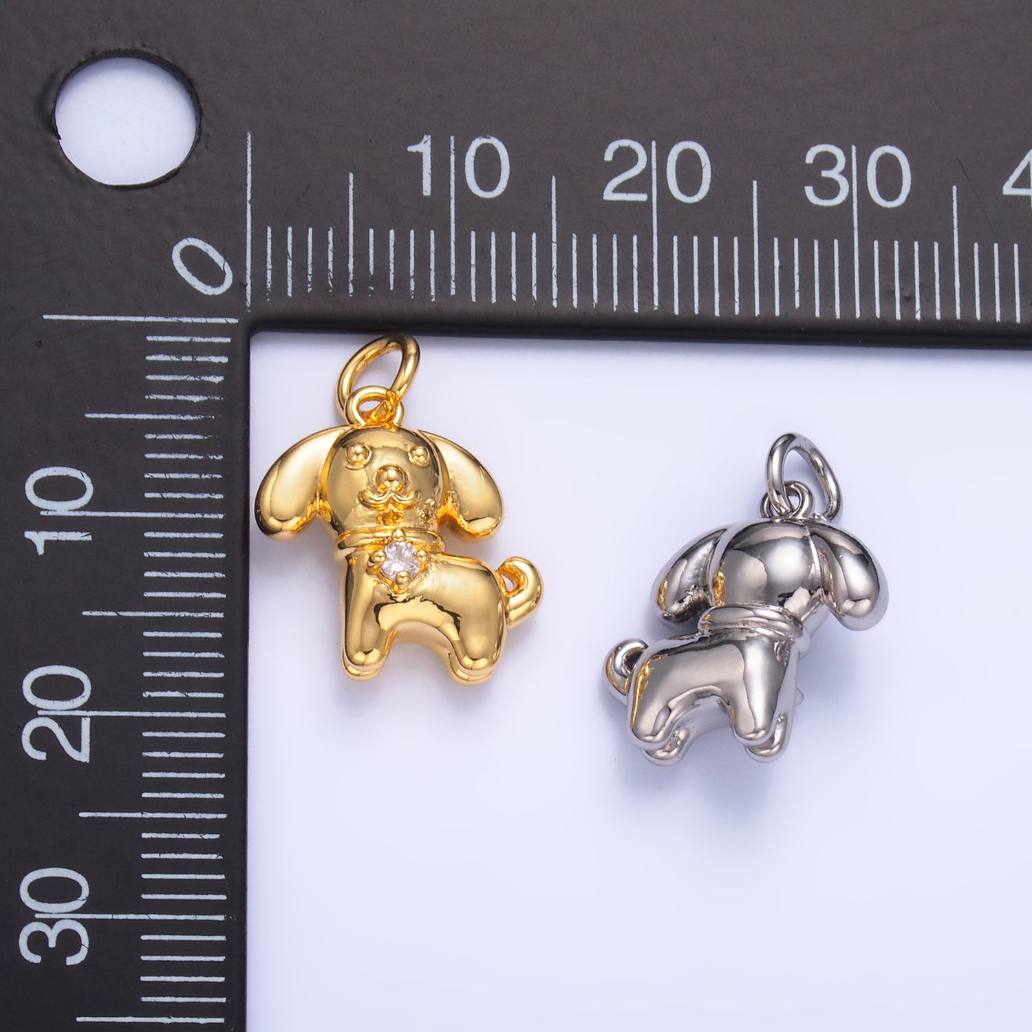 24K Gold Filled CZ Dog Pet Animal 3D Multidimensional Charm in Gold & Silver | W891