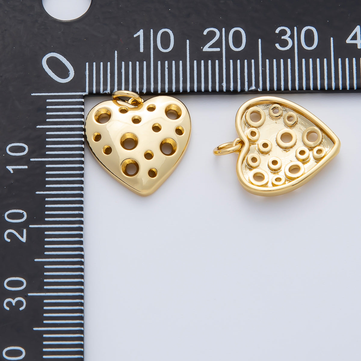 18K Gold Filled 15mm Open Dotted Cheese Heart Charm | AF1413
