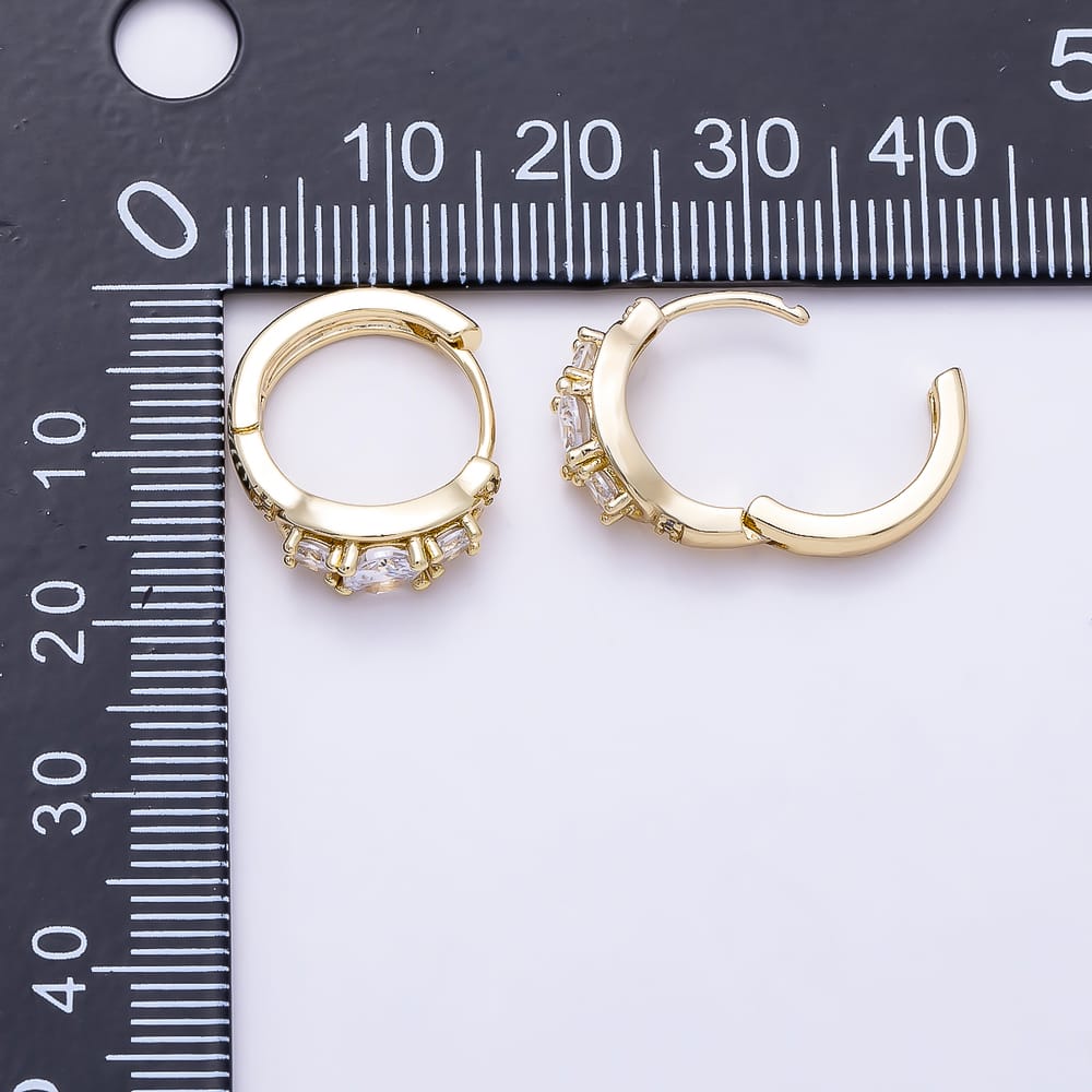 14K Gold Filled 15mm Clear CZ Round Graduated Huggie Earrings | Earrings-01116