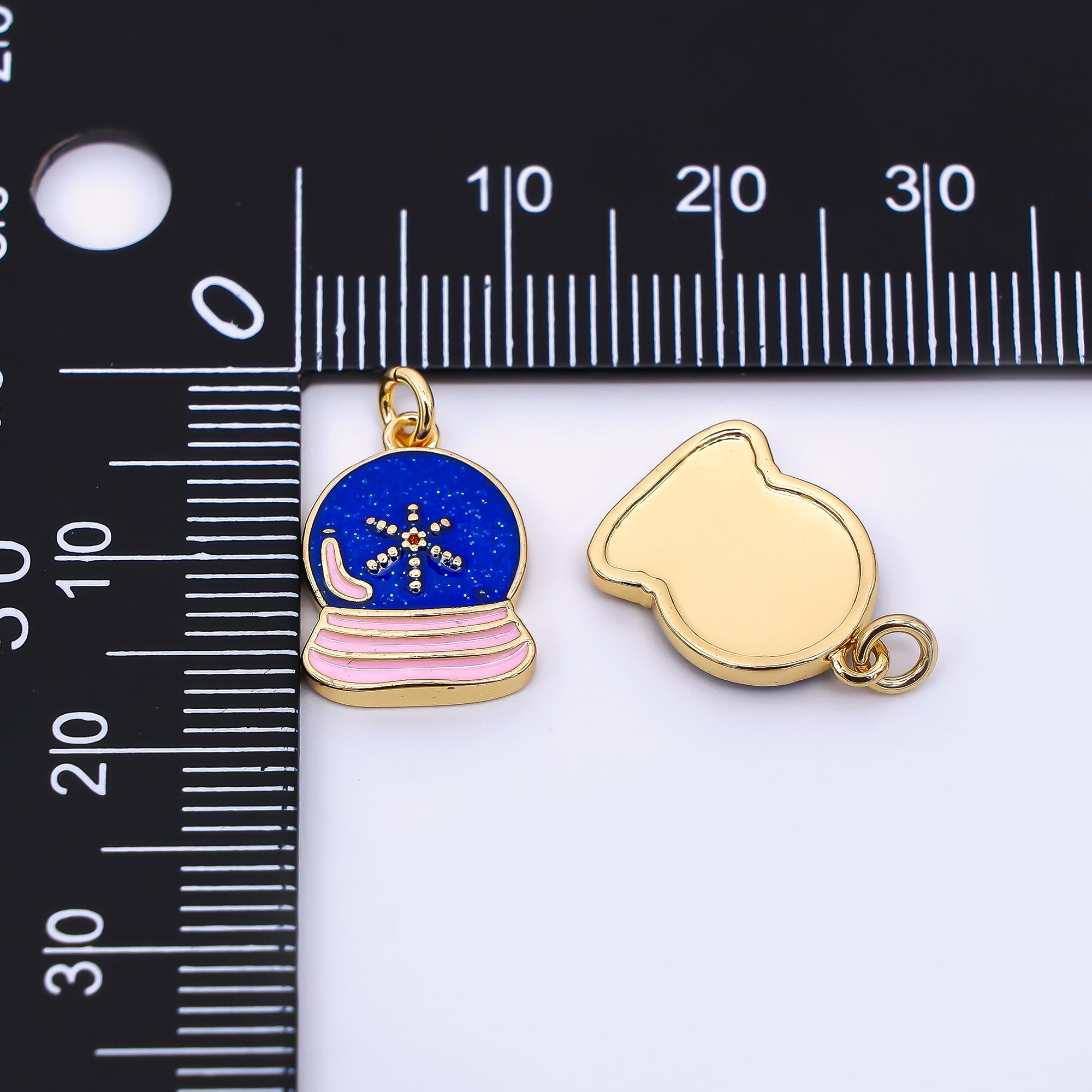 24K Gold Filled 15mm Enamel Art Snow Crystal Bell Charm | AF-521