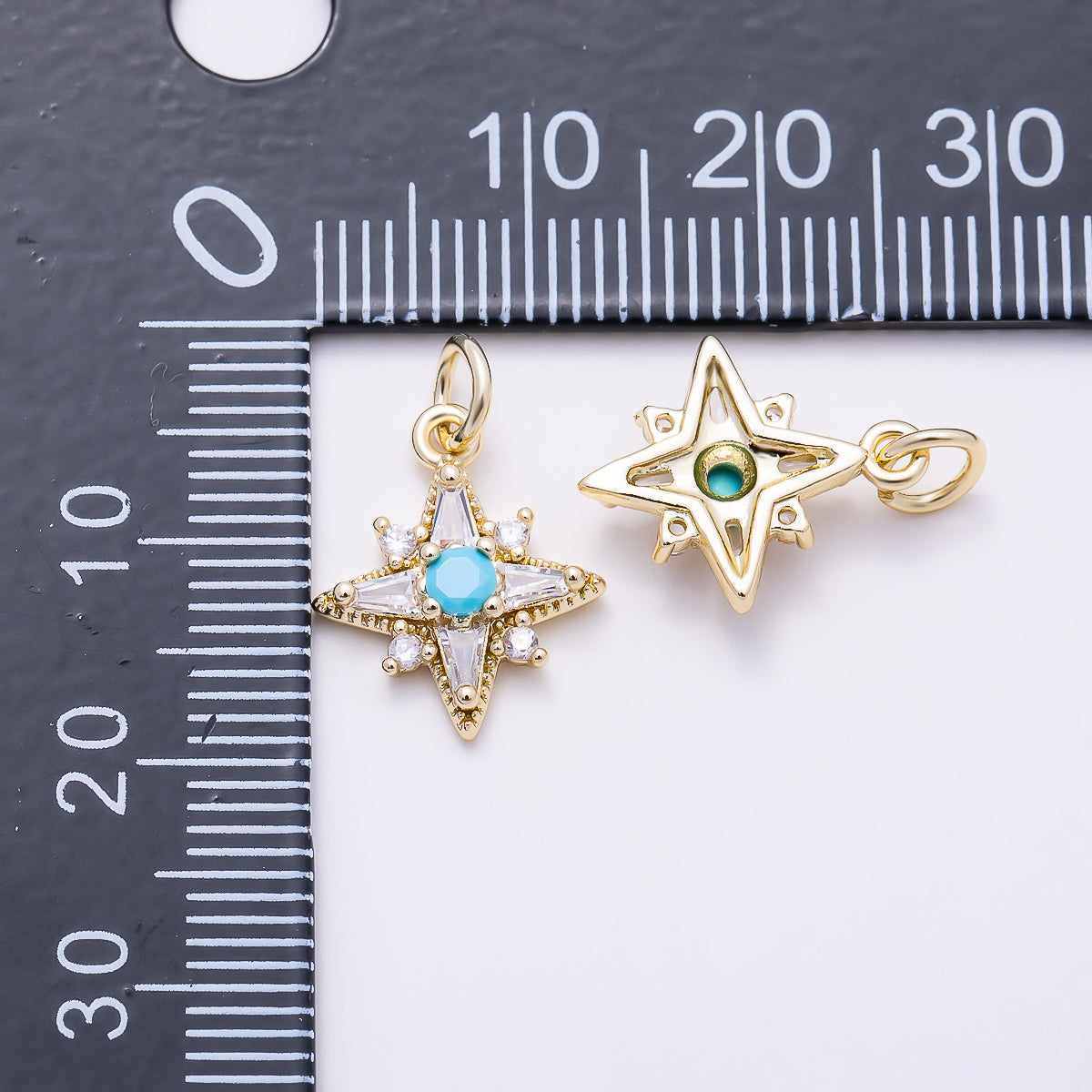 16K Gold Filled 15mm Blue Turquoise CZ North Star Celestial Charm | Charms-01603