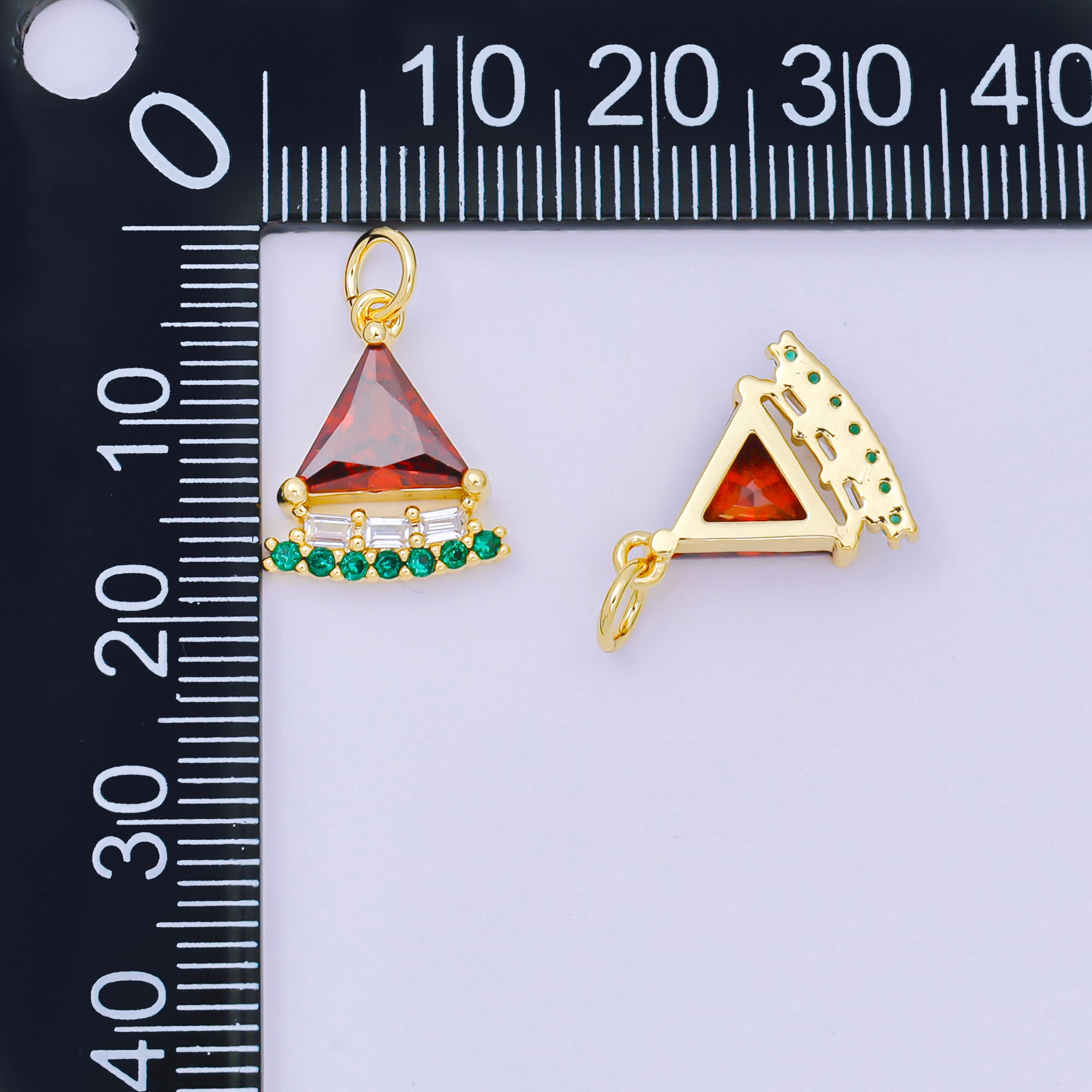 24K Gold Filled 15mm Red Triangle CZ Fancy Watermelon Fruit Charm | AH-681