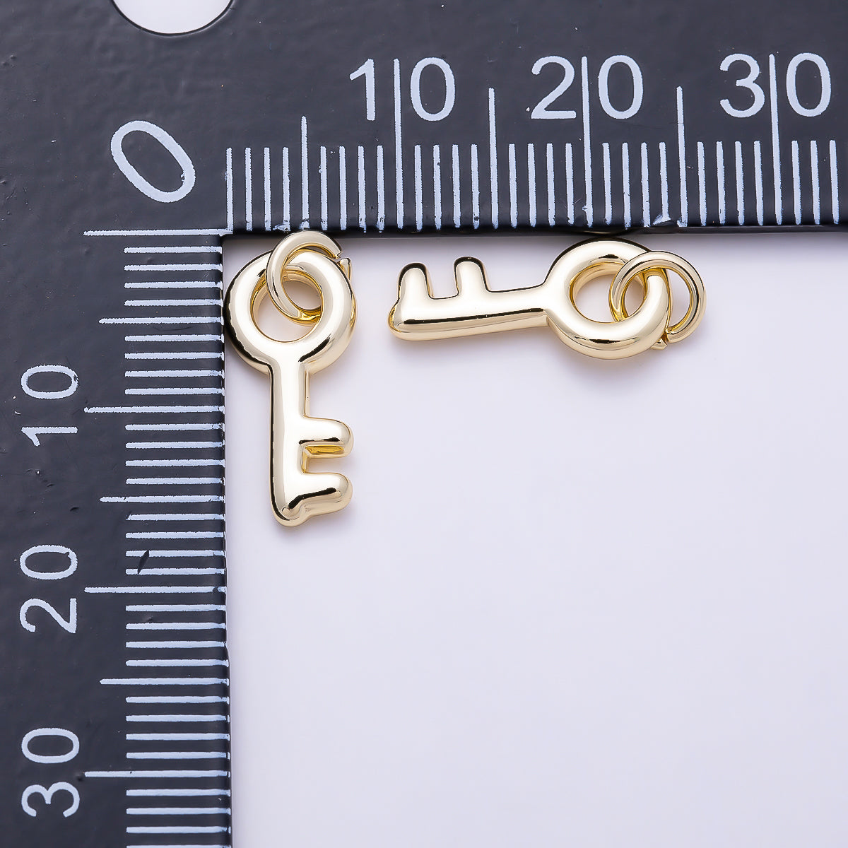 16K Gold Filled 15mm Minimalist Puffy Skeleton Key Charm | Charms-01635