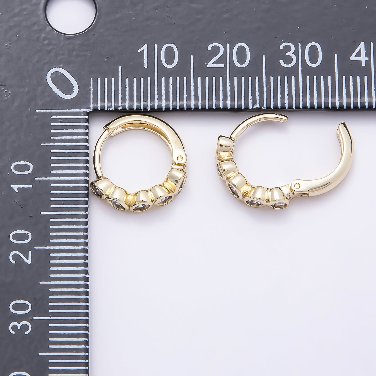 16K Gold Filled 14mm Clear Oval CZ Bezel Cartilage Huggie Earrings | Earrings-00441