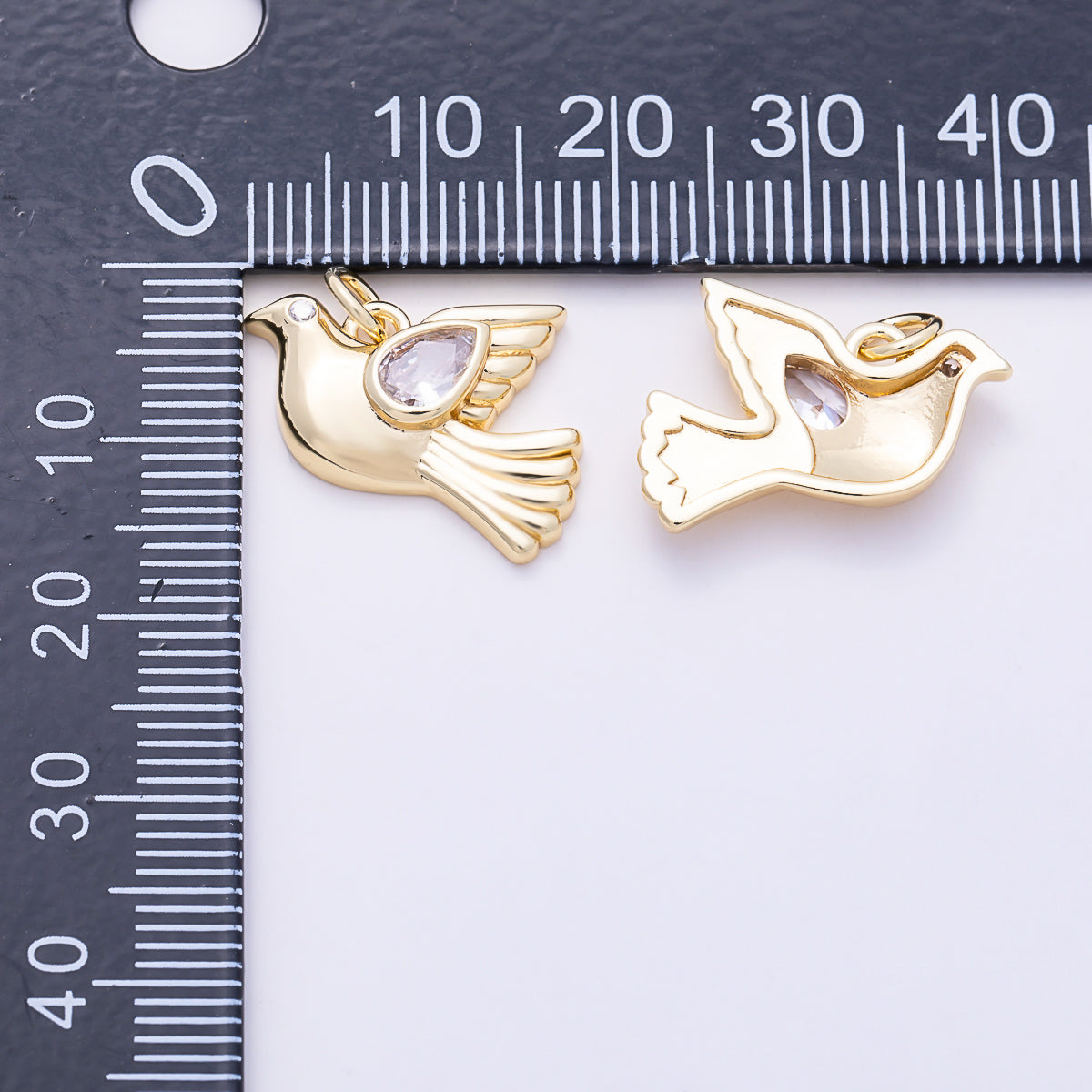 16K Gold Filled 20mm Clear Teardrop CZ Wing Flying Dove Charm | Charms-02045 - Charms-02046