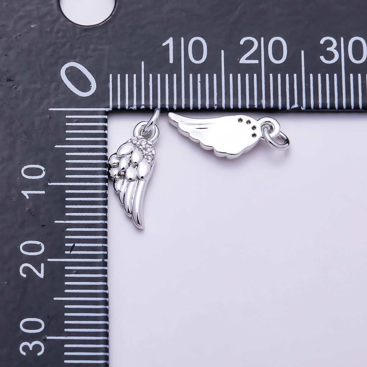 Silver Clear CZ Angel Wing Feather Religious Charm | Charms-01685