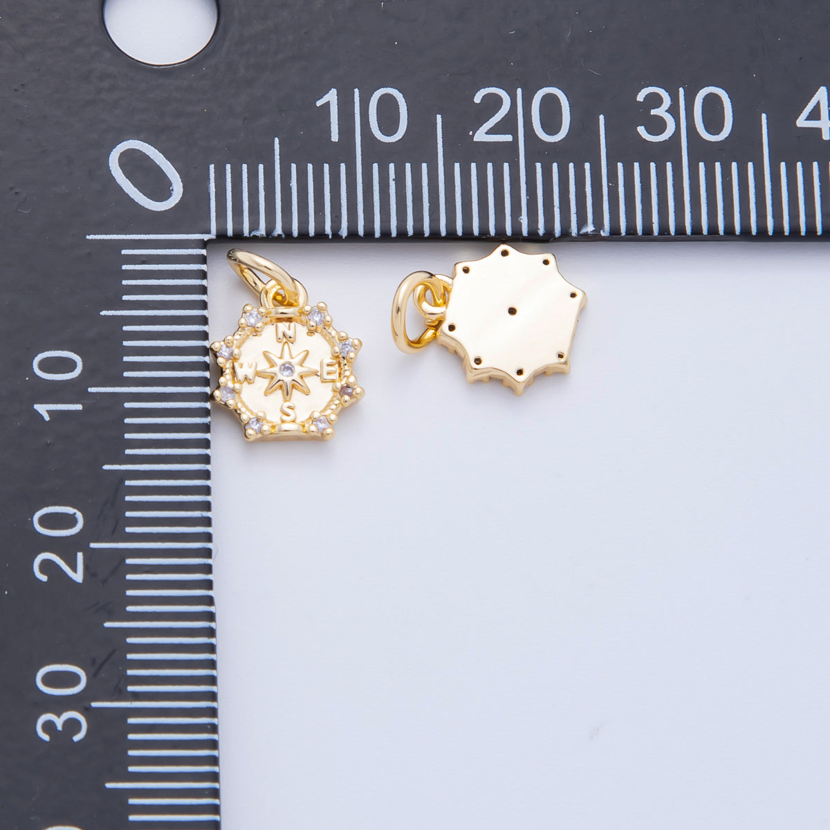 18K Gold Filled 14mm Micro Paved CZ Compact Travel Compass Charm in Gold & Silver | C630