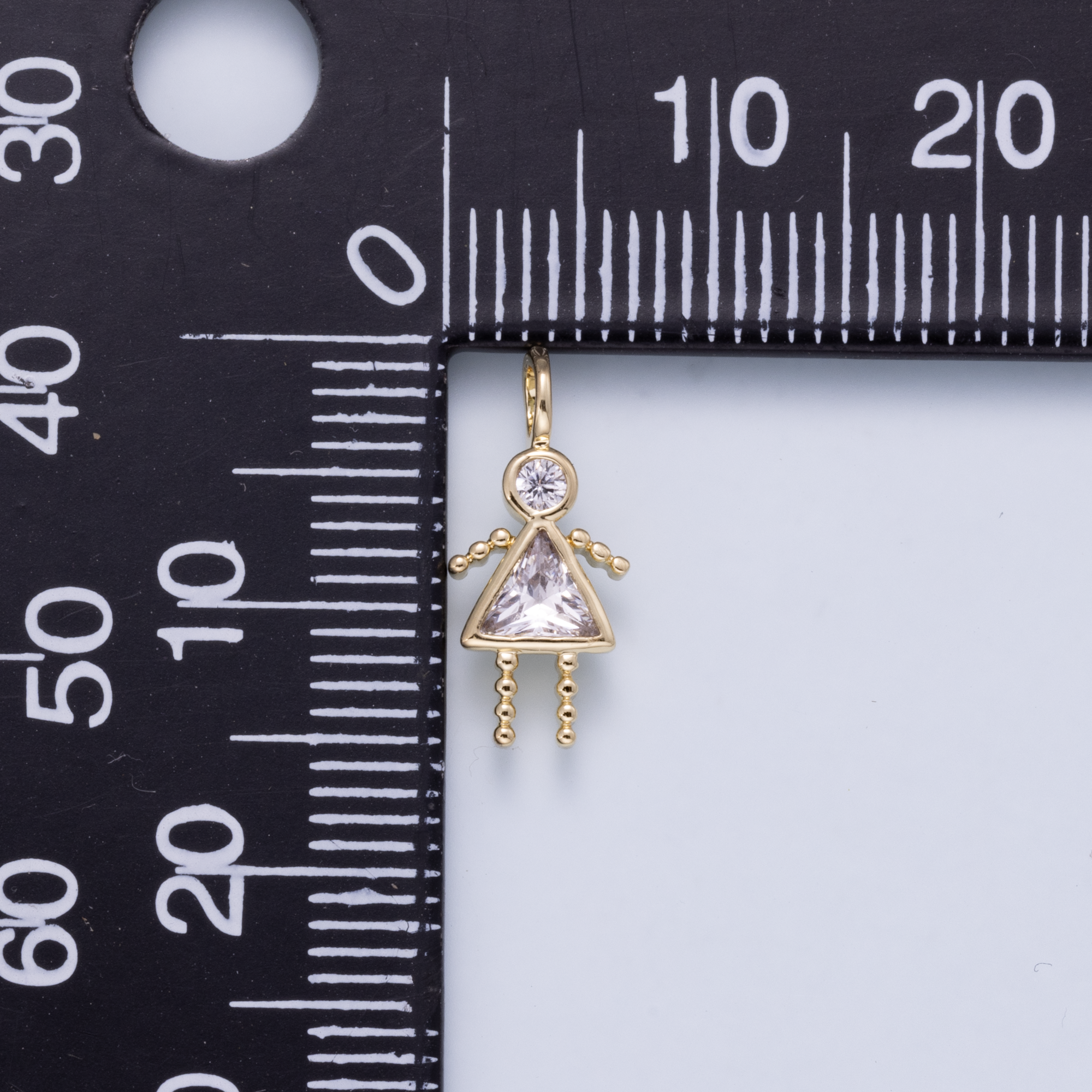 24K Gold Filled 15mm Green, Clear CZ Triangle Little Girl Silhouette Charm | Charms-01263 Charms-01264
