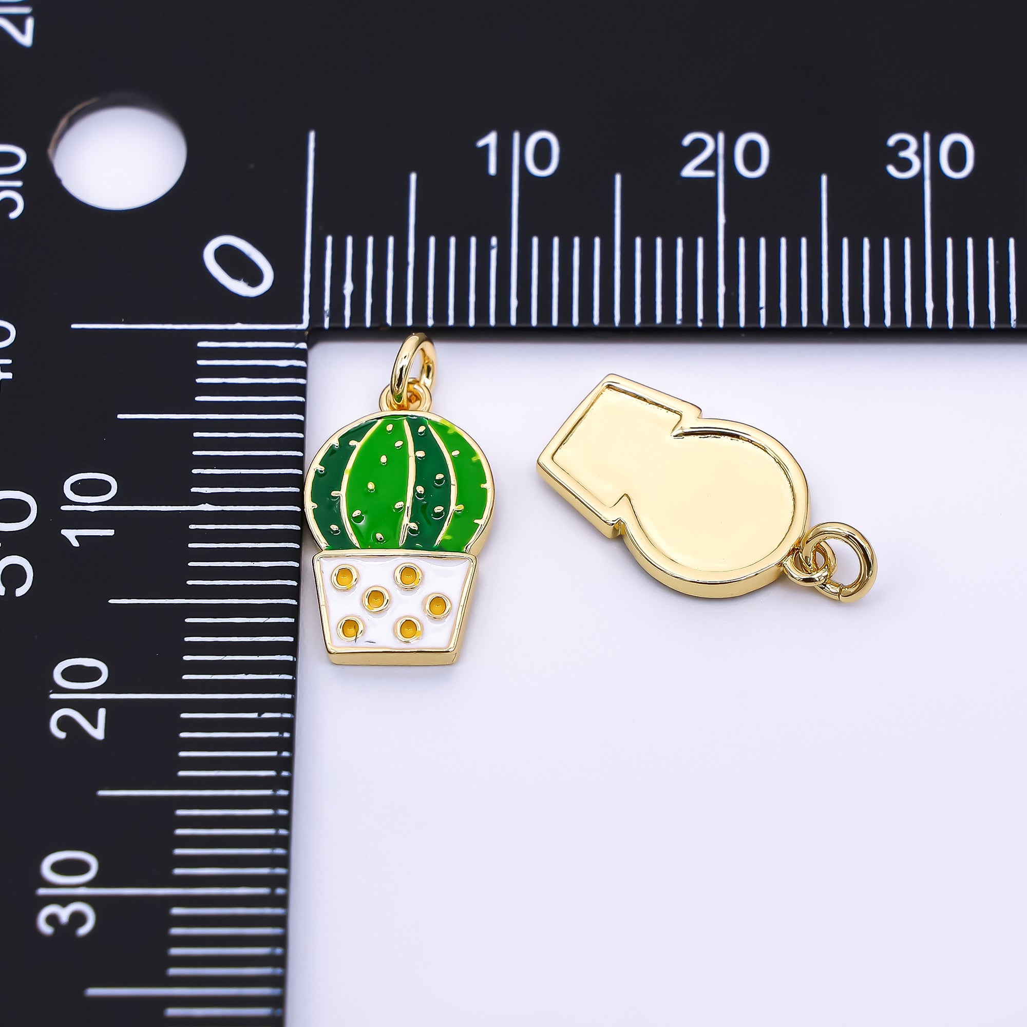 24K Gold Filled 15mm Enamel Art Cactus Plant Charm | AF-515