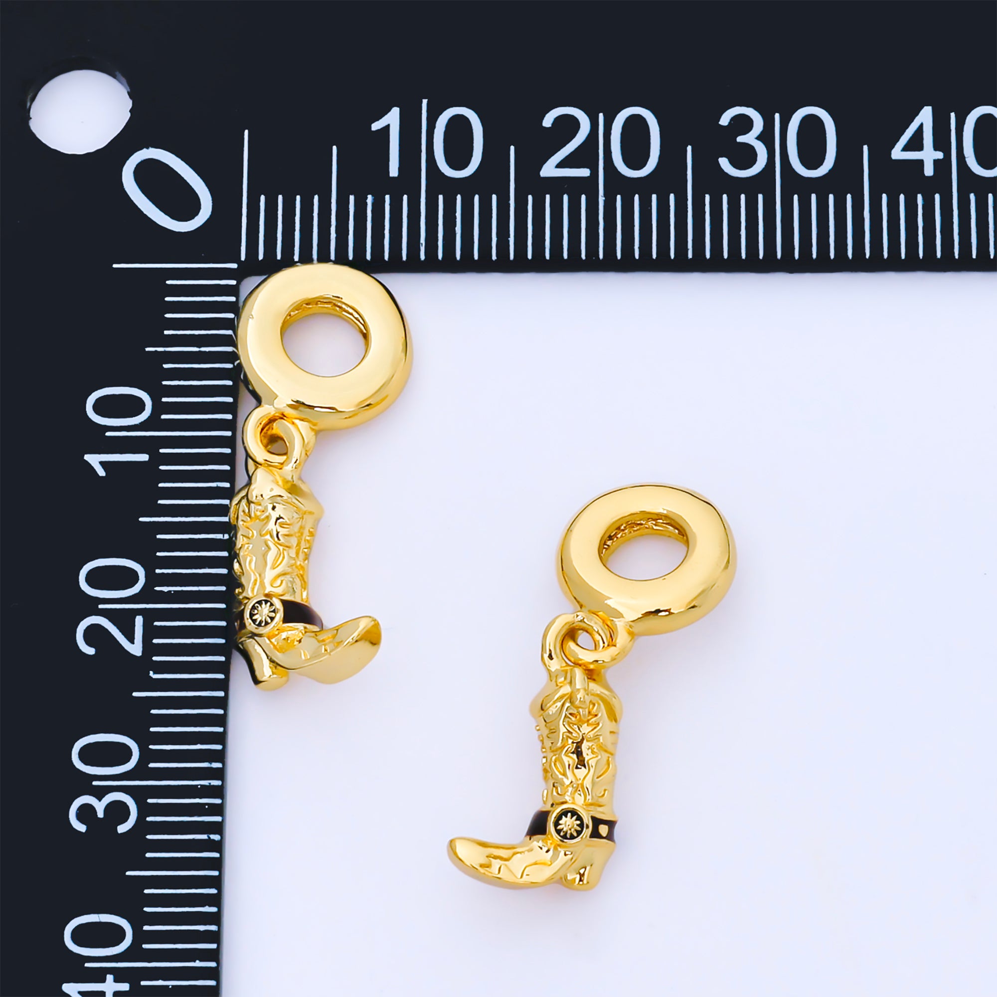 24K Gold Filled 15mm Black Cowboy Boots Rondelle Drop Pendant | AF1570