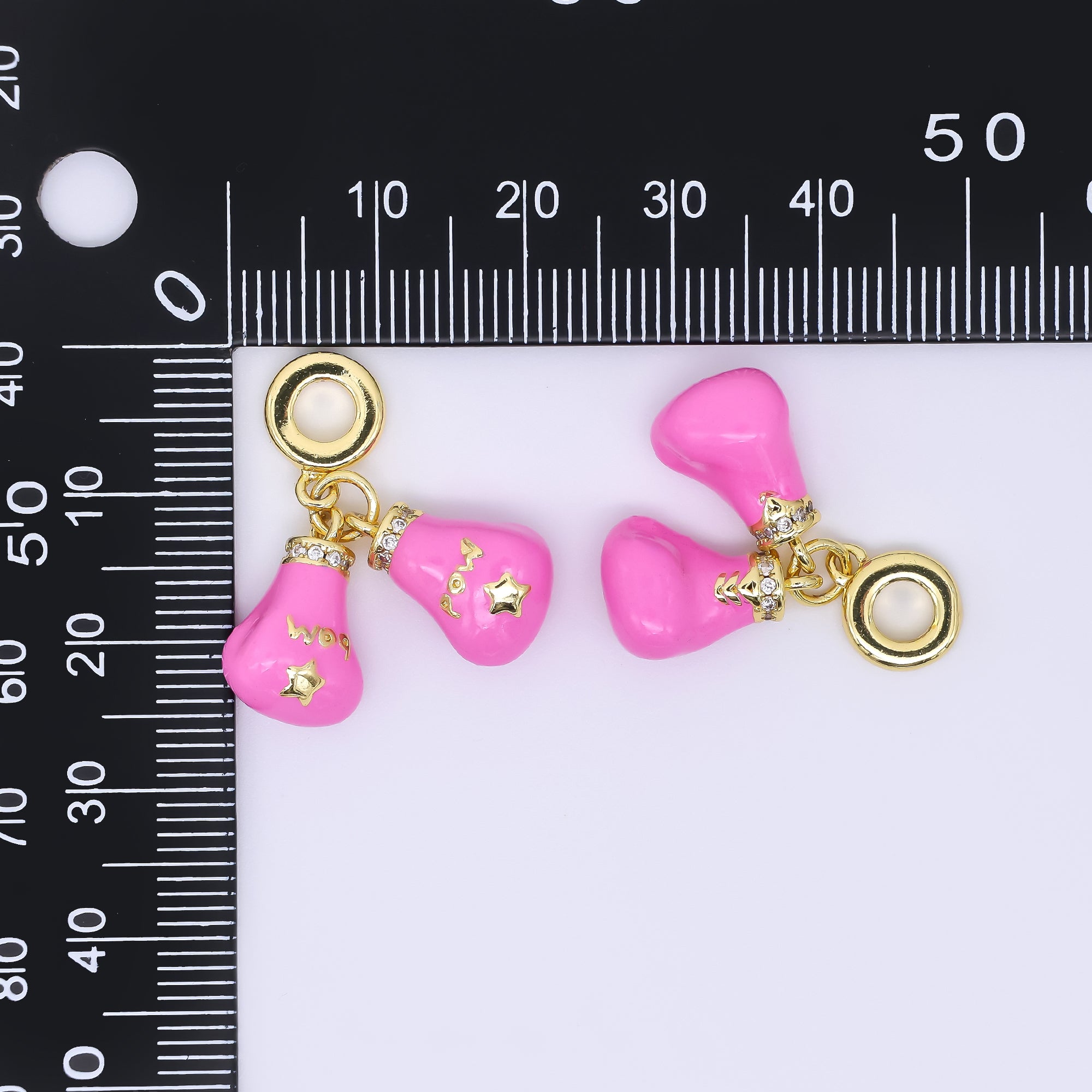 24K Gold Filled Pink Enamel Micro Paved CZ Boxing Glove Sports Drop Rondelle Charm | AC1615