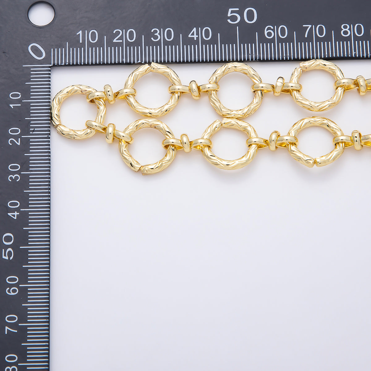 PVD Gold Stainless Steel 15mm Lined Textured  Geometric Rolo Unfinished Chain by Yard | Roll-01885