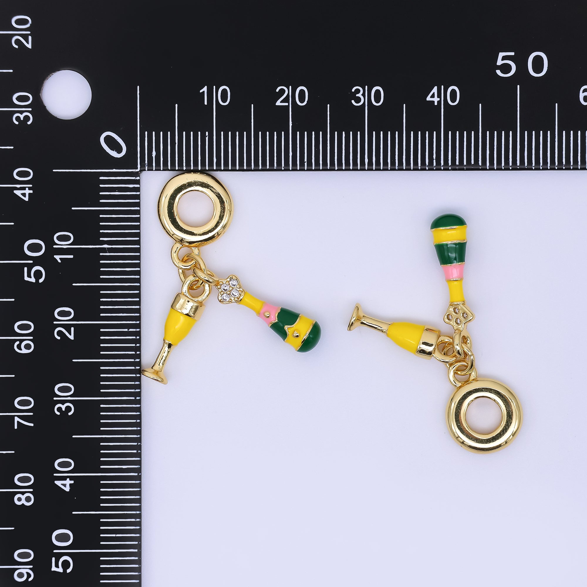 24K Gold Filled 15mm Bottle Juice & Glasses Set European Style Rondelle Bail Drop Charm | AC1645