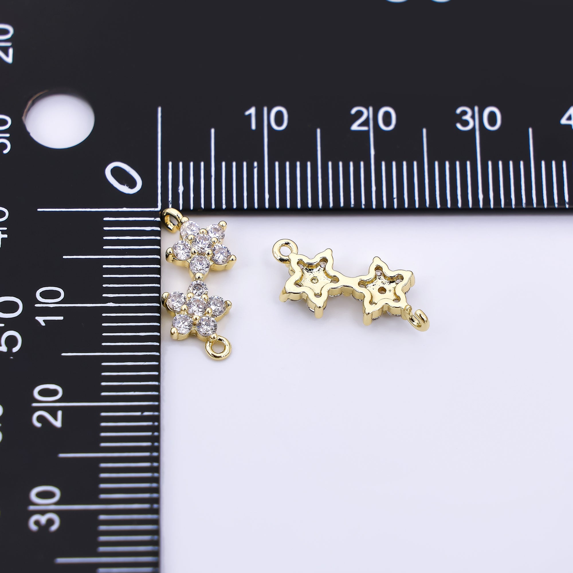 Silver 15mm Micro Paved CZ Double Twin-Star Celestial Connector | Y-055