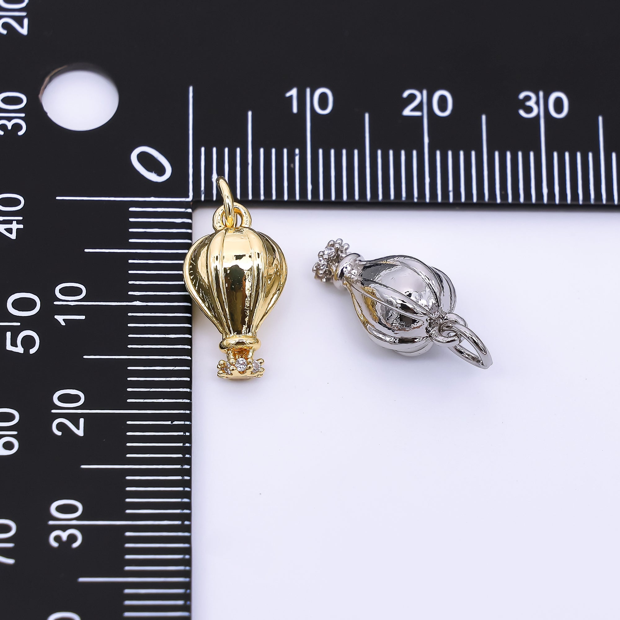 24K Gold Filled 15mm Micro Paved CZ Hot Air Balloon Charm inGold & Silver | M-748