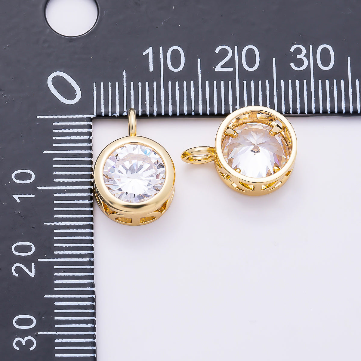 16K Gold Filled 15mm Round CZ Bezel Solitaire Pendant in Gold & Silver | Charms-01378 Charms-01379