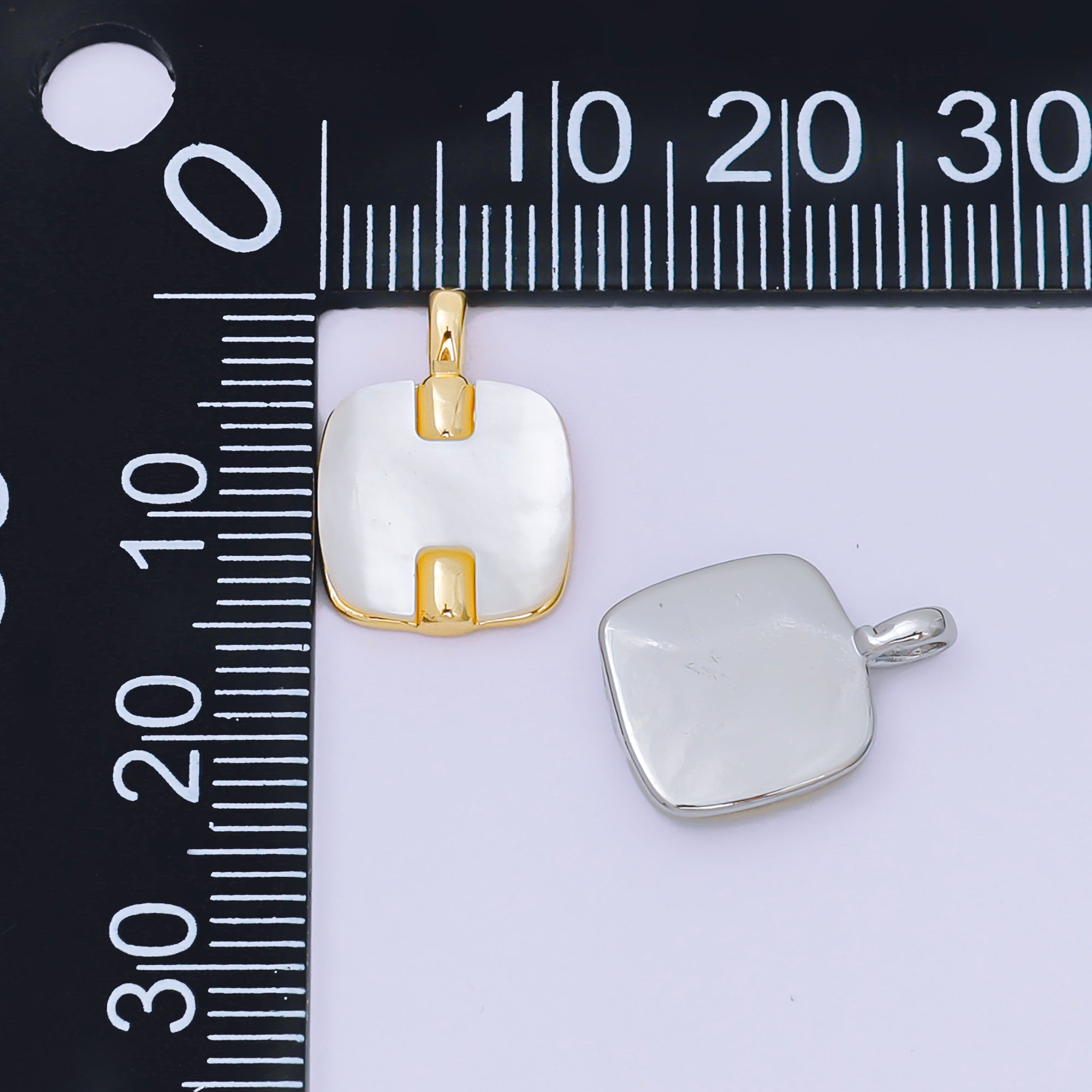 24K Gold Filled 15mm square Shell Pearl Charm Minimalist Jewelry in Gold & Silver | AA-1583