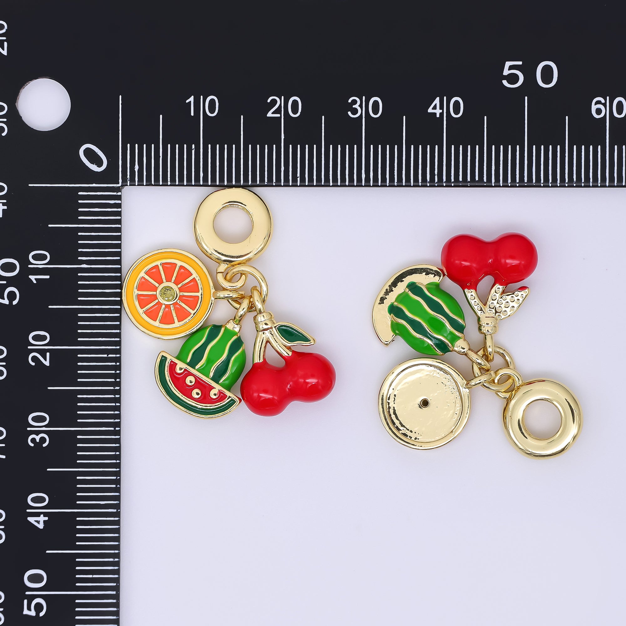24K Gold Filled Orange Watermelon Cherry Fruit Enamel Drop Rondelle Charm | AC1639
