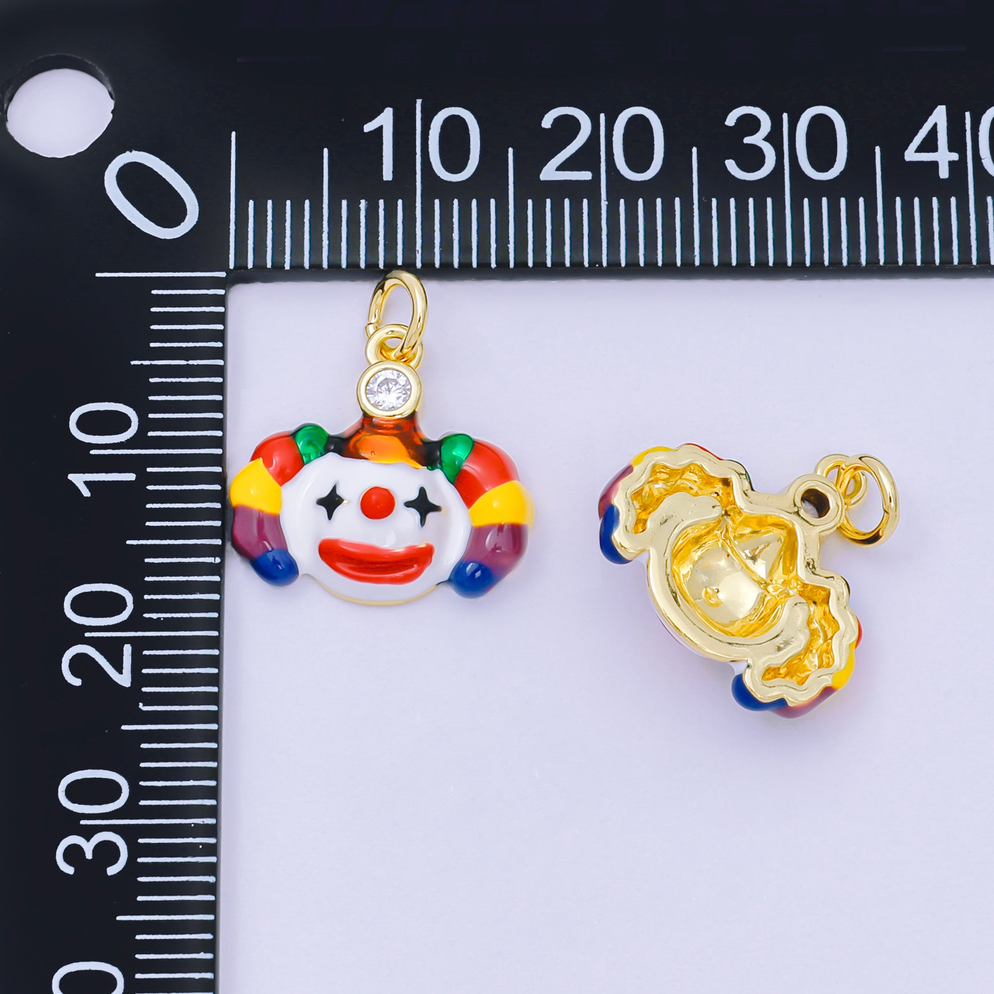 24K Gold Filled 15mm Enamel Art Funny Silly Clown Face Charm | D-254